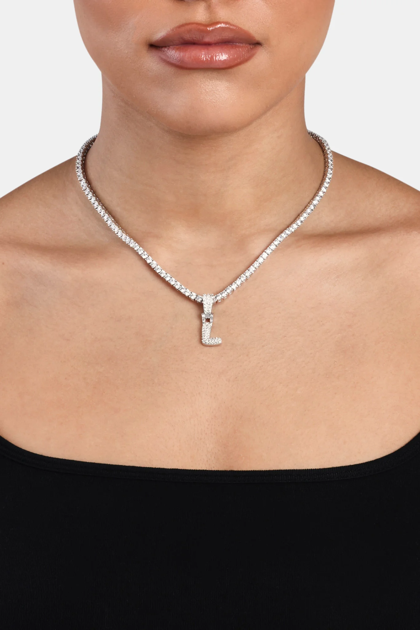 Iced Mini Bubble Pendant & Tennis Chain - White 3mm - Image 12