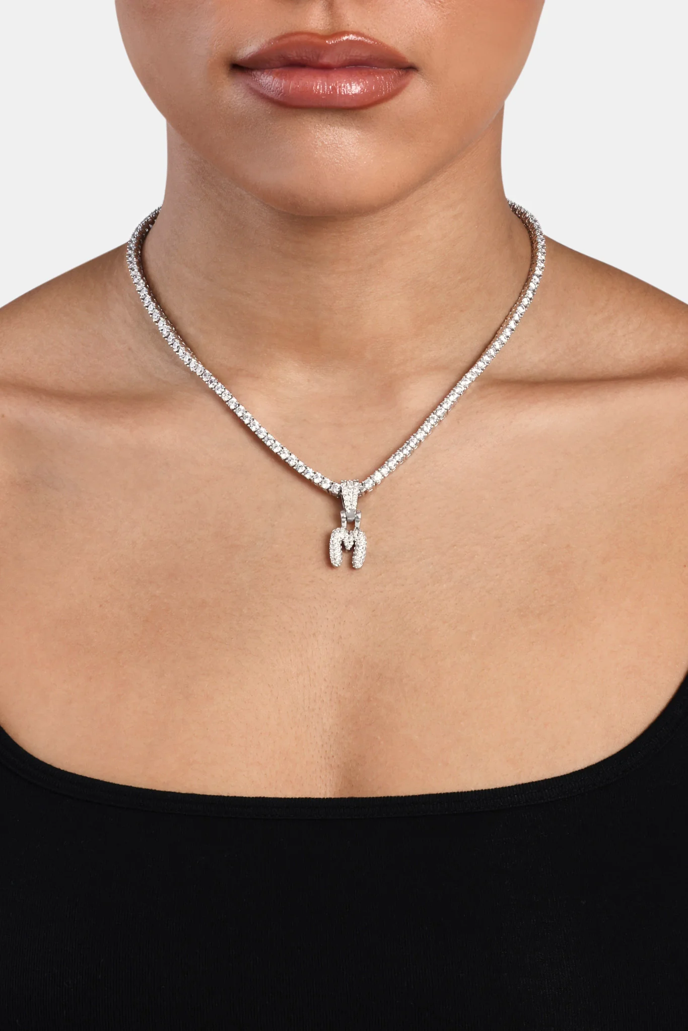Iced Mini Bubble Pendant & Tennis Chain - White 3mm - Image 13
