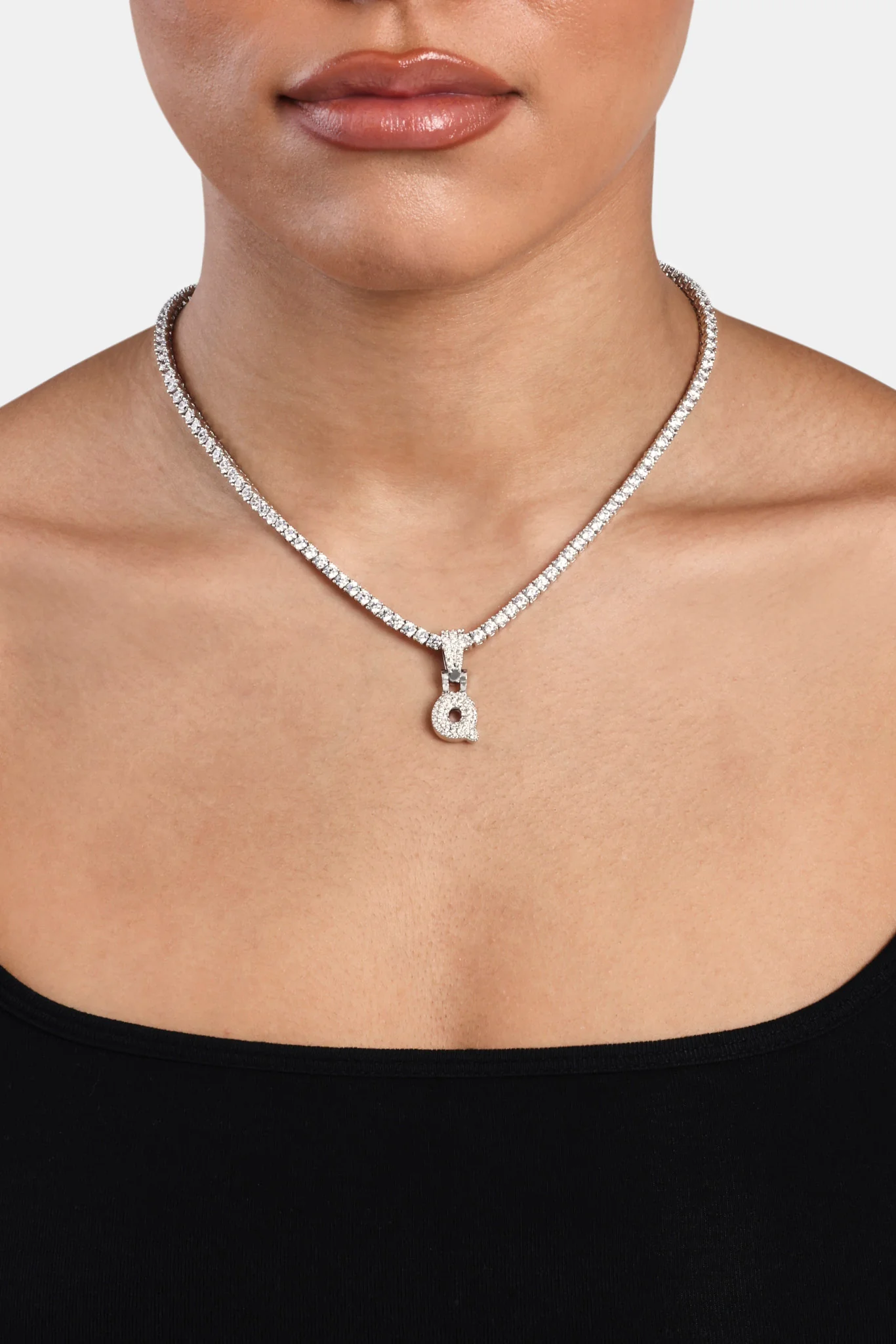 Iced Mini Bubble Pendant & Tennis Chain - White 3mm - Image 17