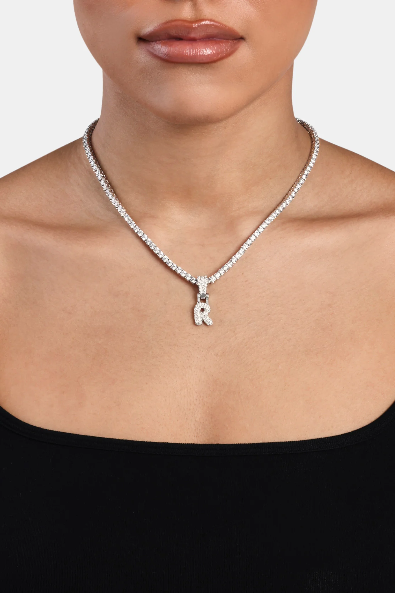 Iced Mini Bubble Pendant & Tennis Chain - White 3mm - Image 18