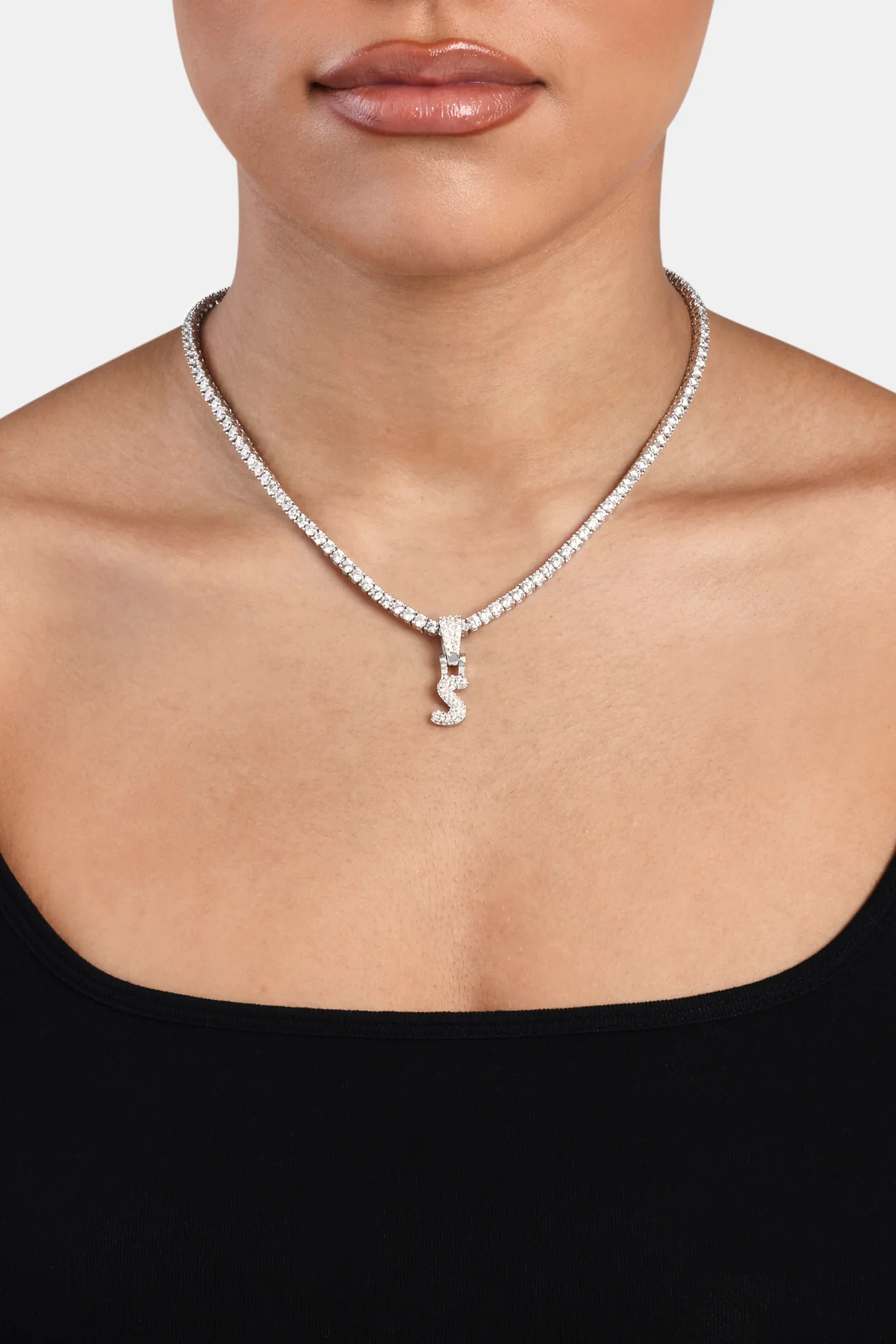 Iced Mini Bubble Pendant & Tennis Chain - White 3mm - Image 19