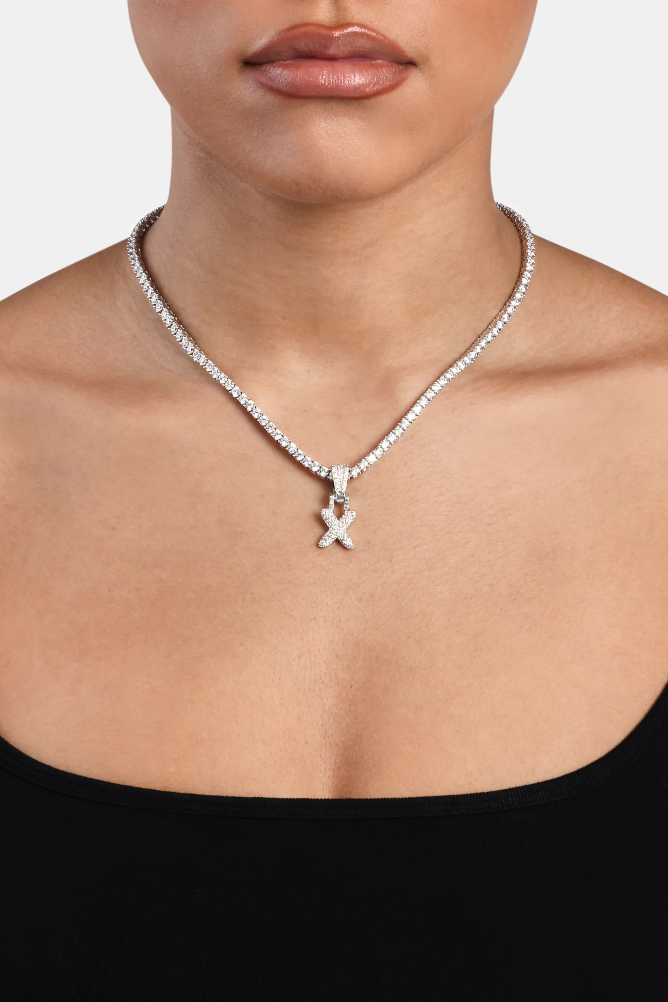 Iced Mini Bubble Pendant & Tennis Chain - White 3mm - Image 24