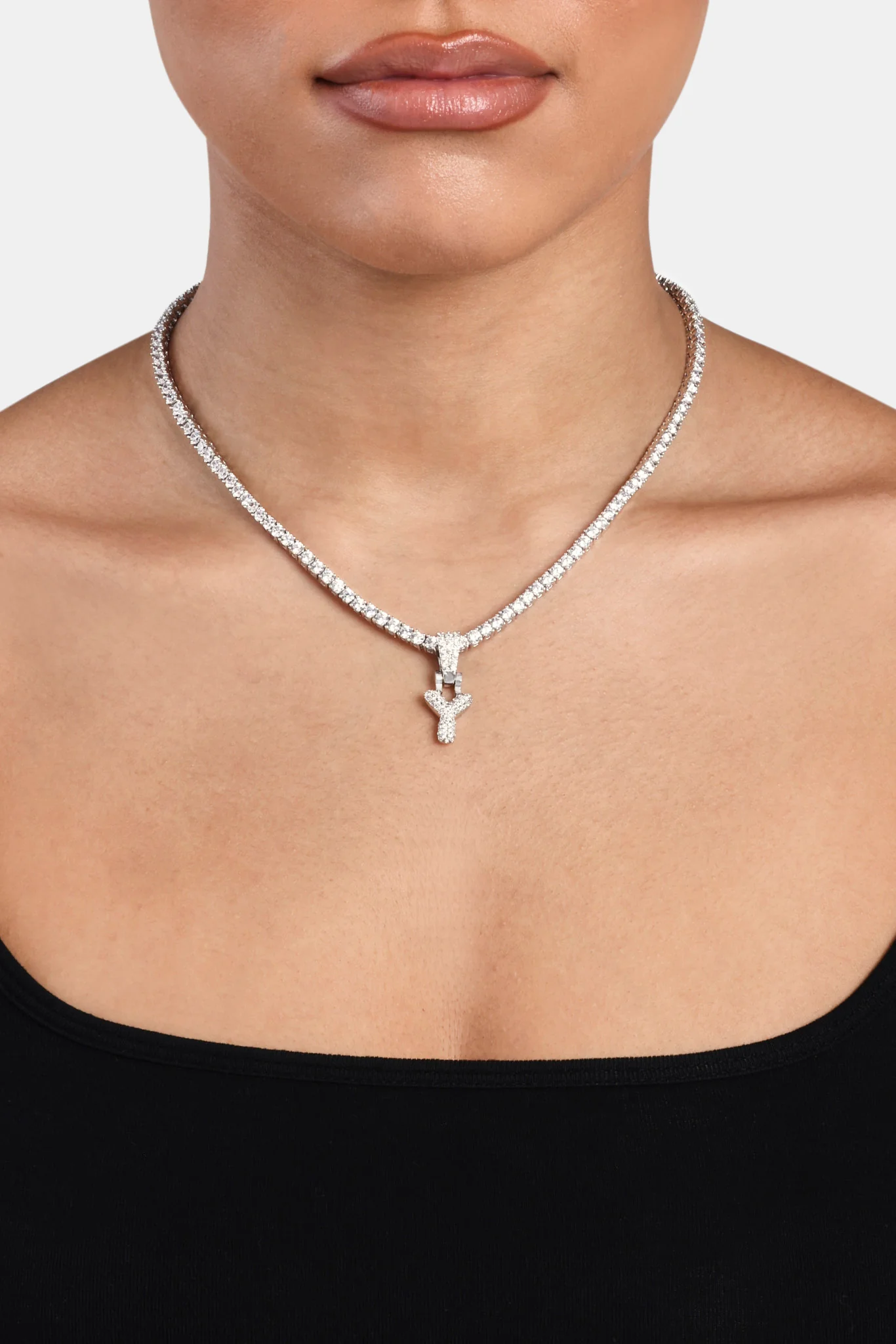 Iced Mini Bubble Pendant & Tennis Chain - White 3mm - Image 25