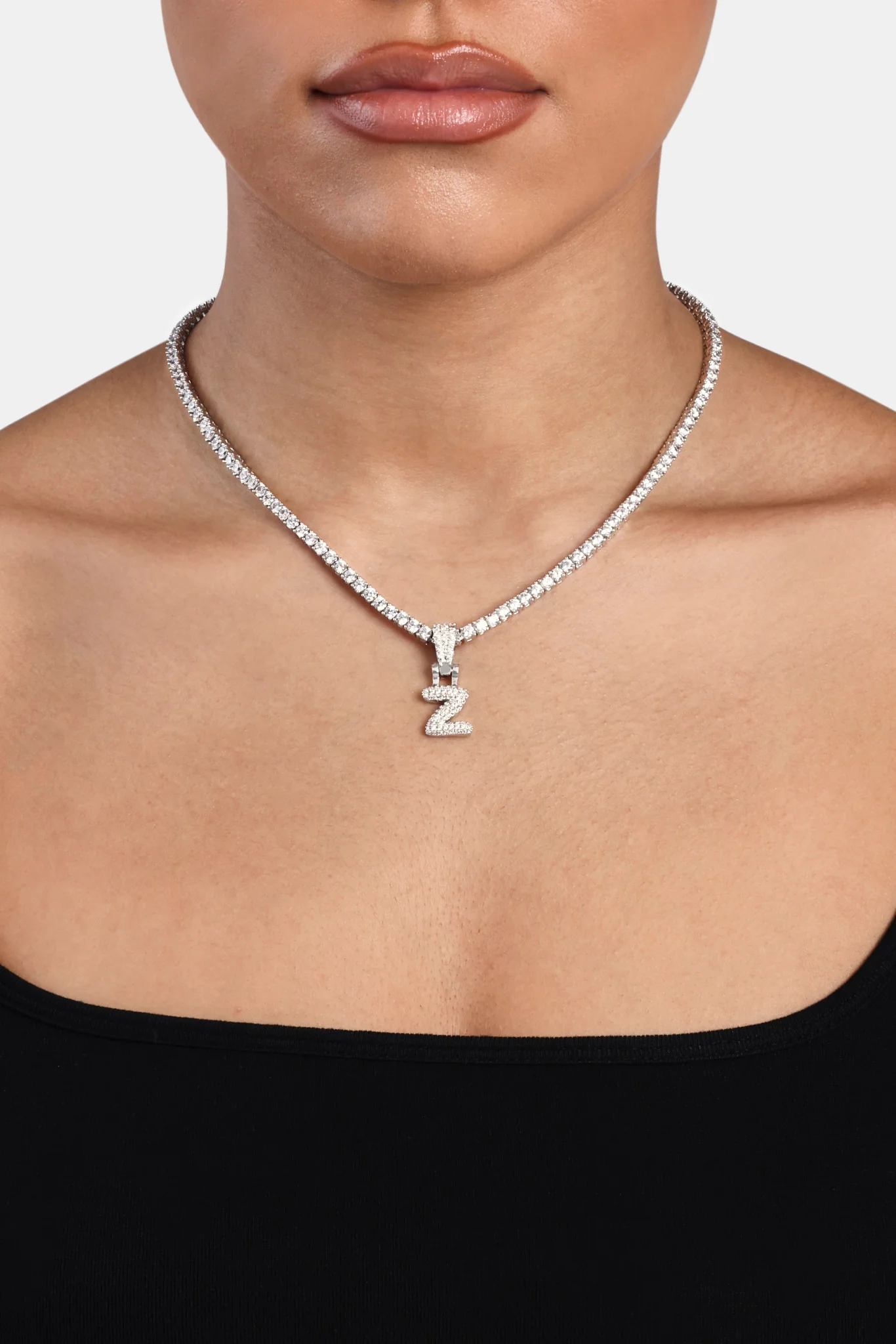 Iced Mini Bubble Pendant & Tennis Chain - White 3mm - Image 26