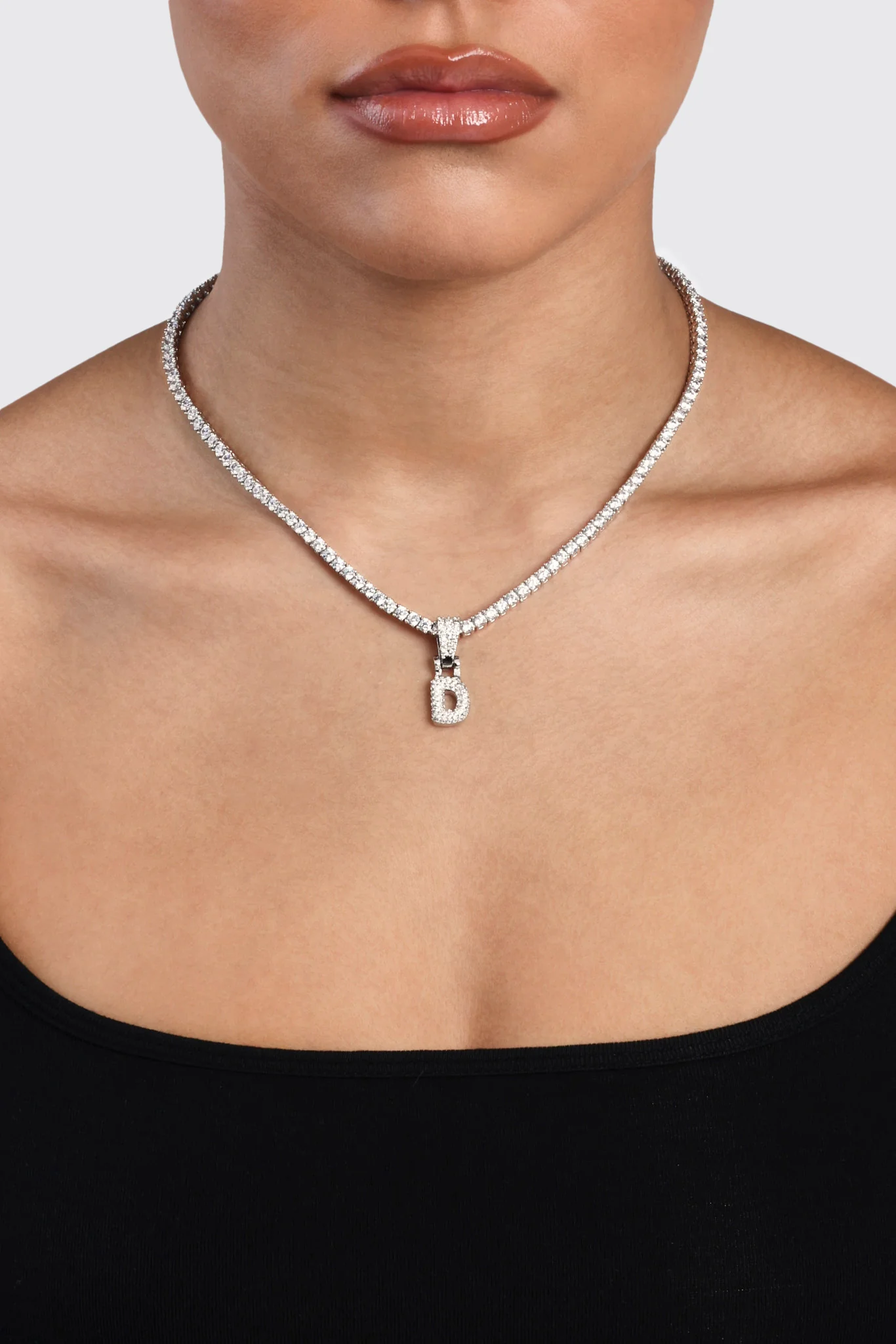 Iced Mini Bubble Pendant & Tennis Chain - White 3mm - Image 4