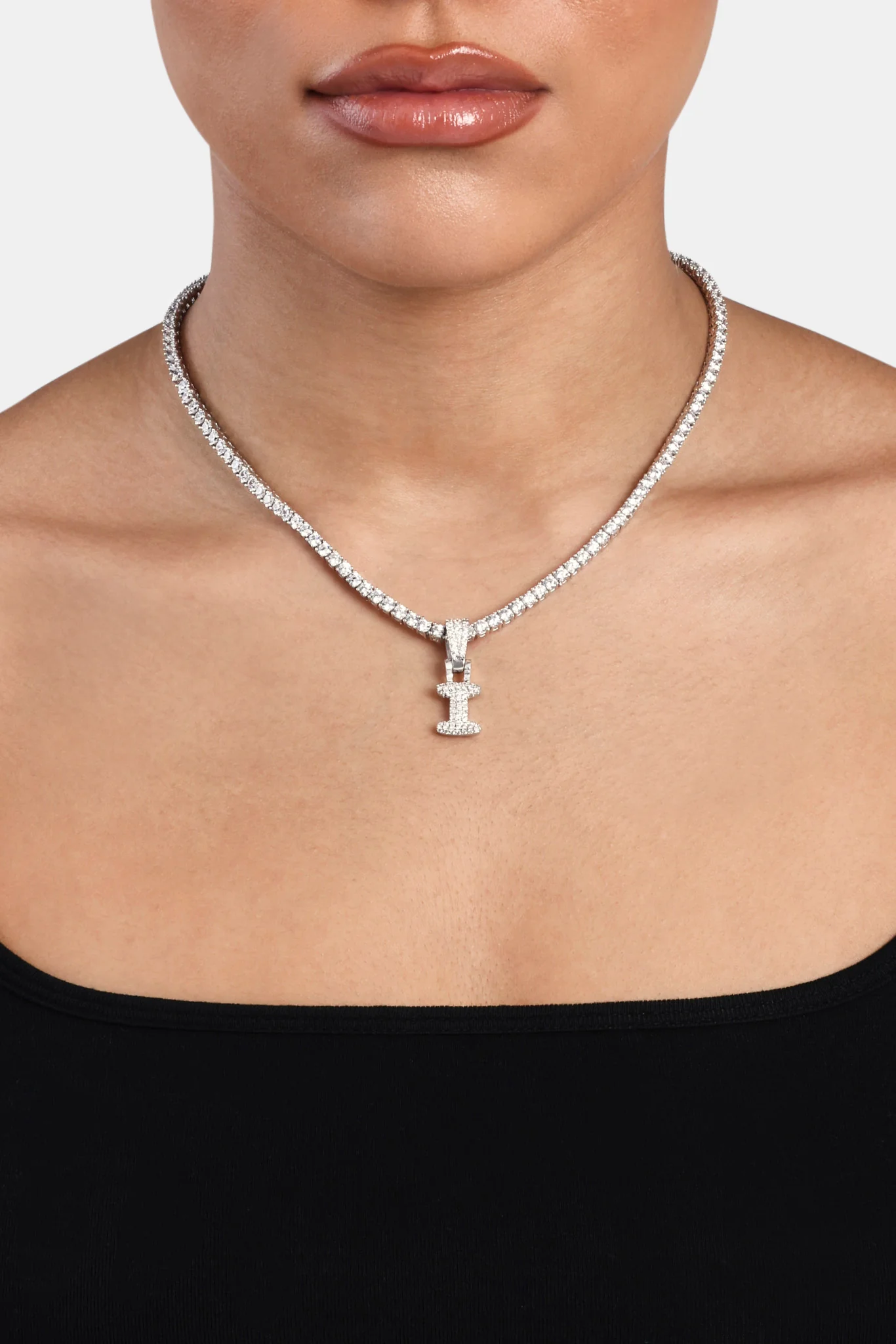 Iced Mini Bubble Pendant & Tennis Chain - White 3mm - Image 9