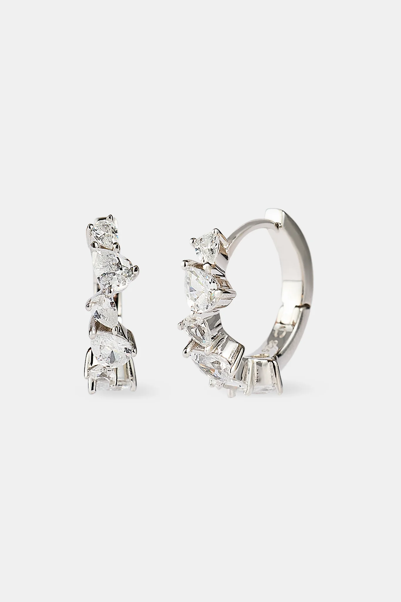 Iced Mix Stone Hoop Earrings - 10mm - White