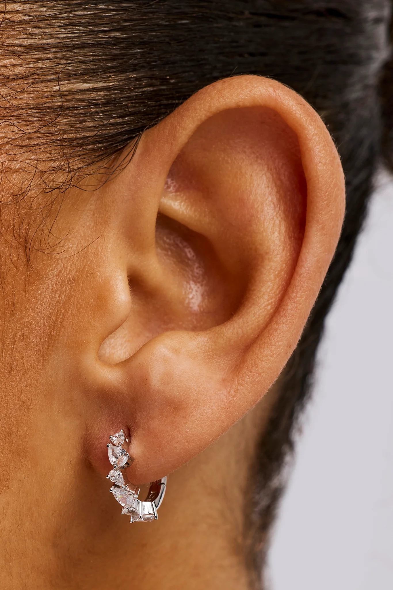 Iced Mix Stone Hoop Earrings - 10mm - White - Image 2