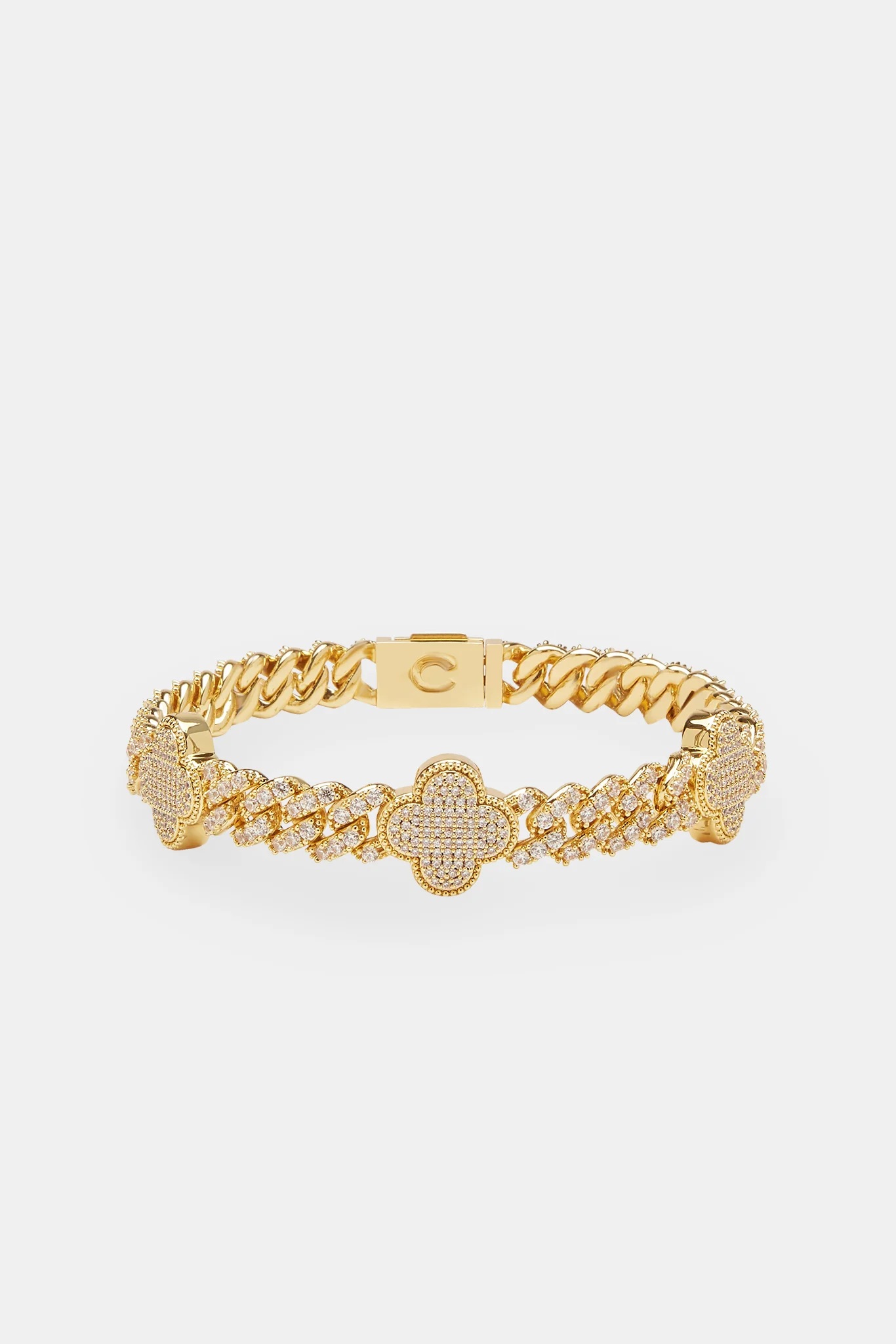 Iced Motif Cuban Bracelet - Gold - 8mm - Image 2