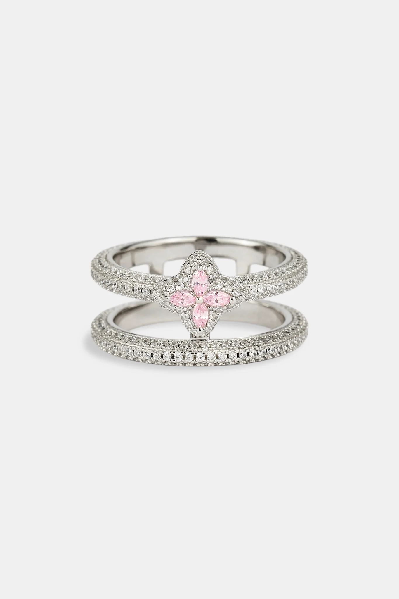Iced Motif Double Band Row Ring - White - Image 3
