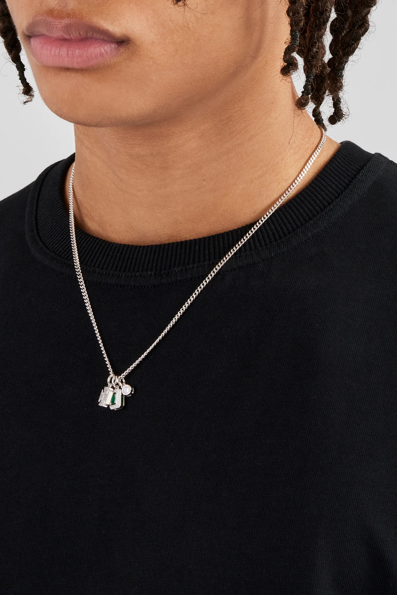 Iced Motif & Gemstone Layered Necklace - 15mm - Image 3