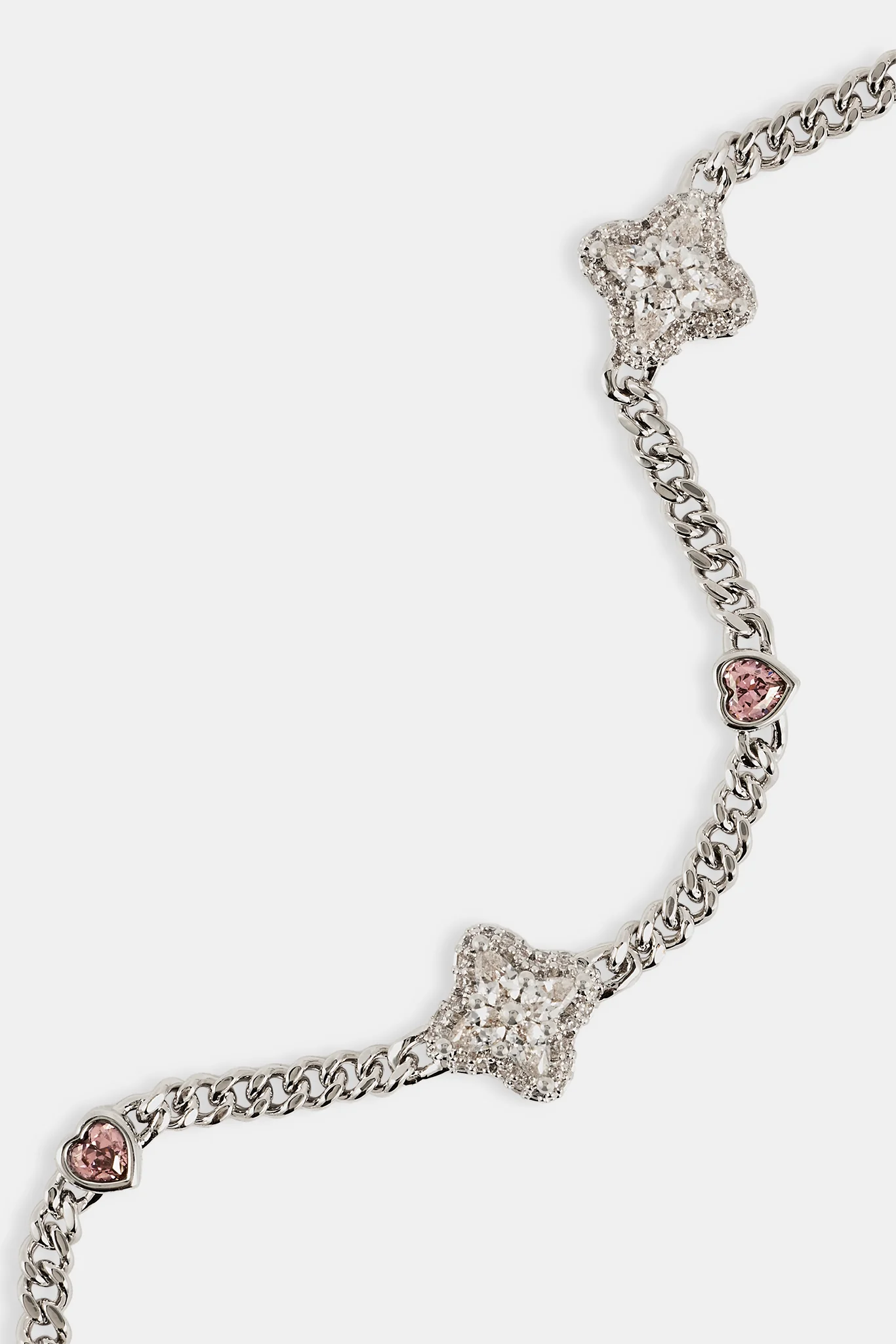 Iced Motif & Heart Cuban Bracelet - 8mm - White - Image 3