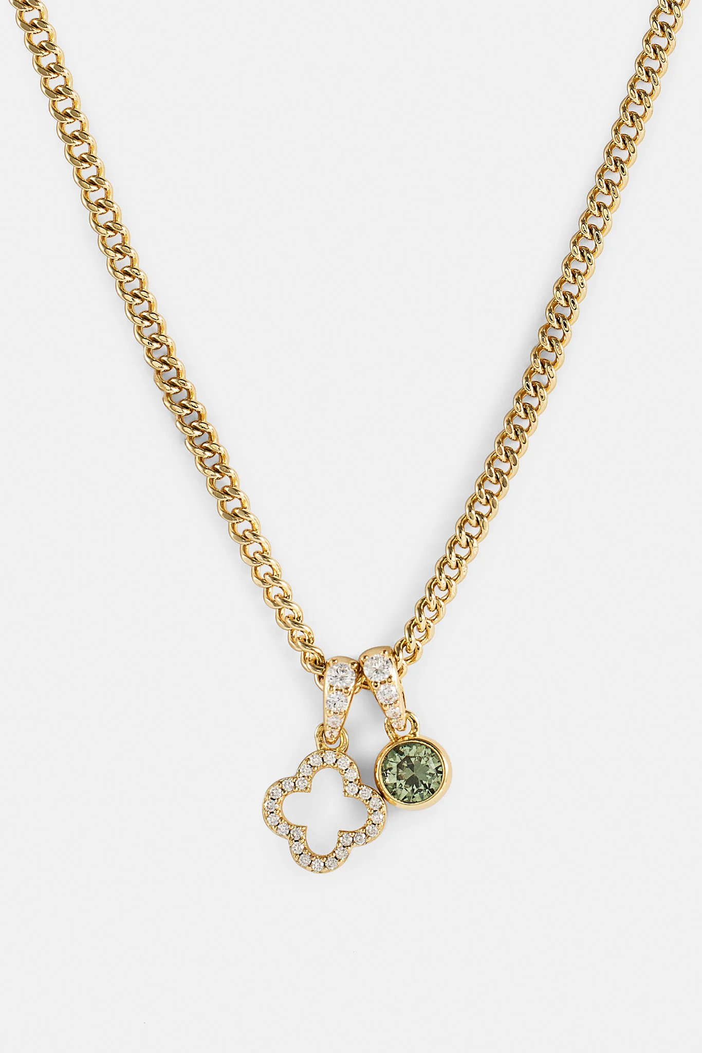 Iced Motif Outline & Green Gemstone Necklace - 10mm - Gold - Image 3