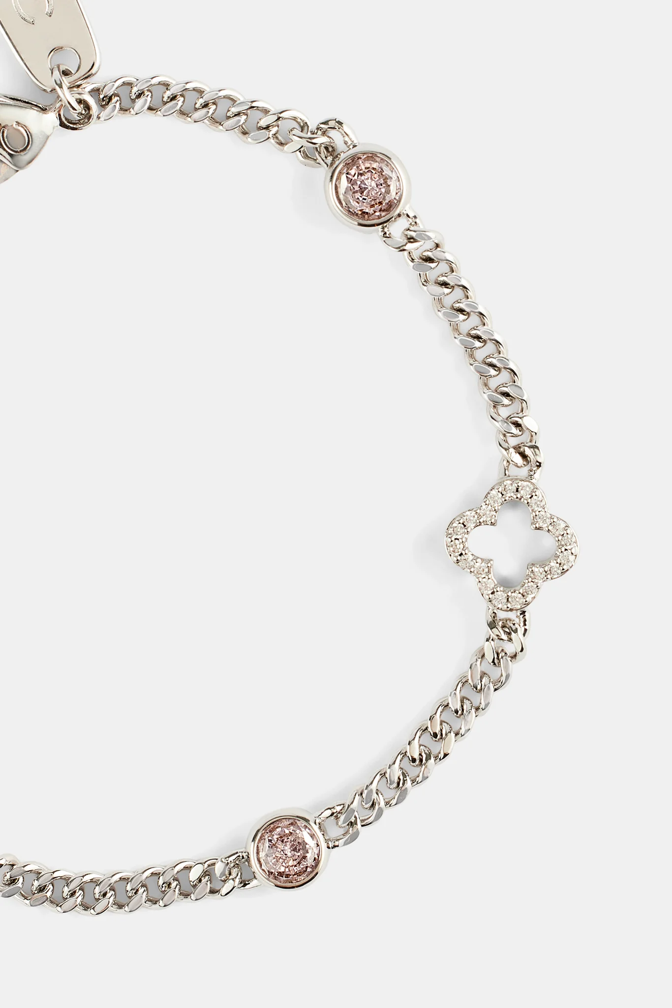 Iced Motif Outline & Pink Gemstone Micro Cuban Bracelet - 2.5mm - Image 2