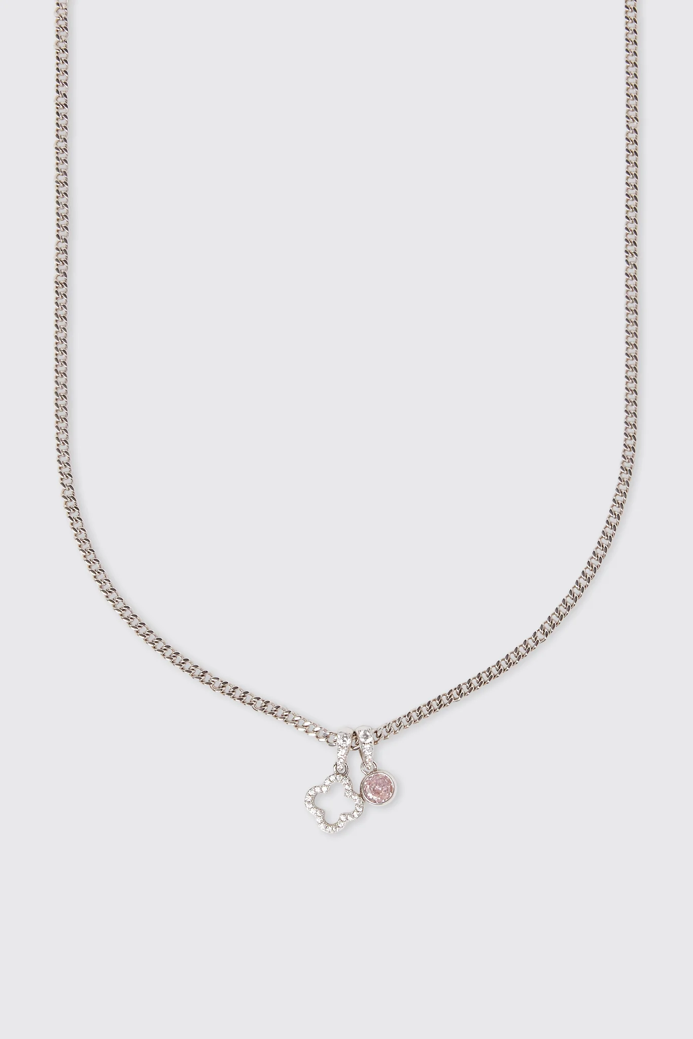 Iced Motif Outline & Pink Gemstone Necklace - 10mm - White - Image 3