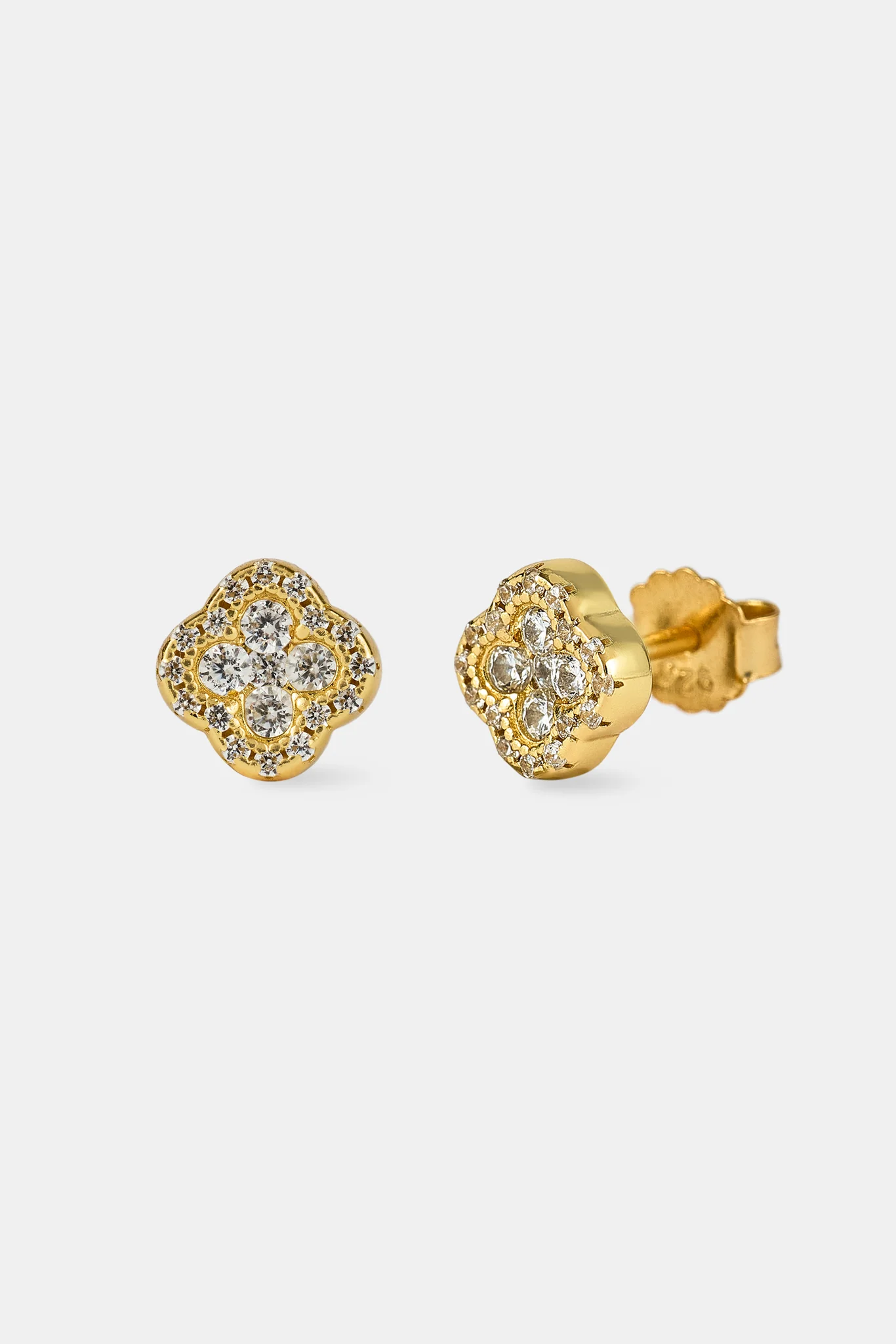 Iced Motif Stud Earrings - 8mm - Gold - Image 2