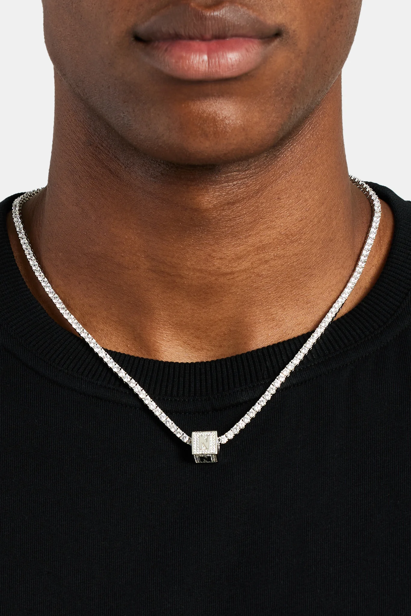Iced N Letter Block Pendant - Image 3