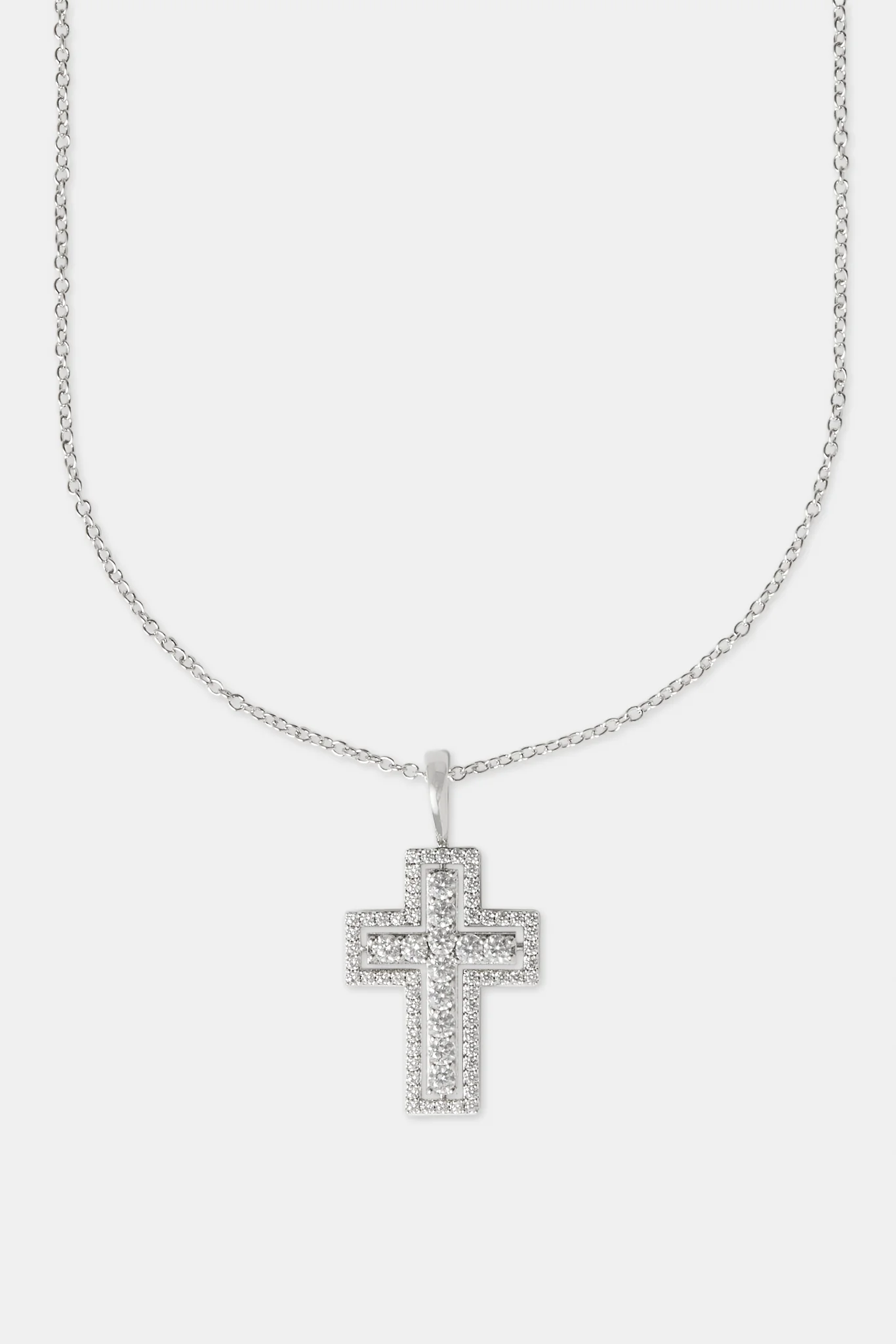 Iced Outline Cross Necklace - 45mm - Image 2