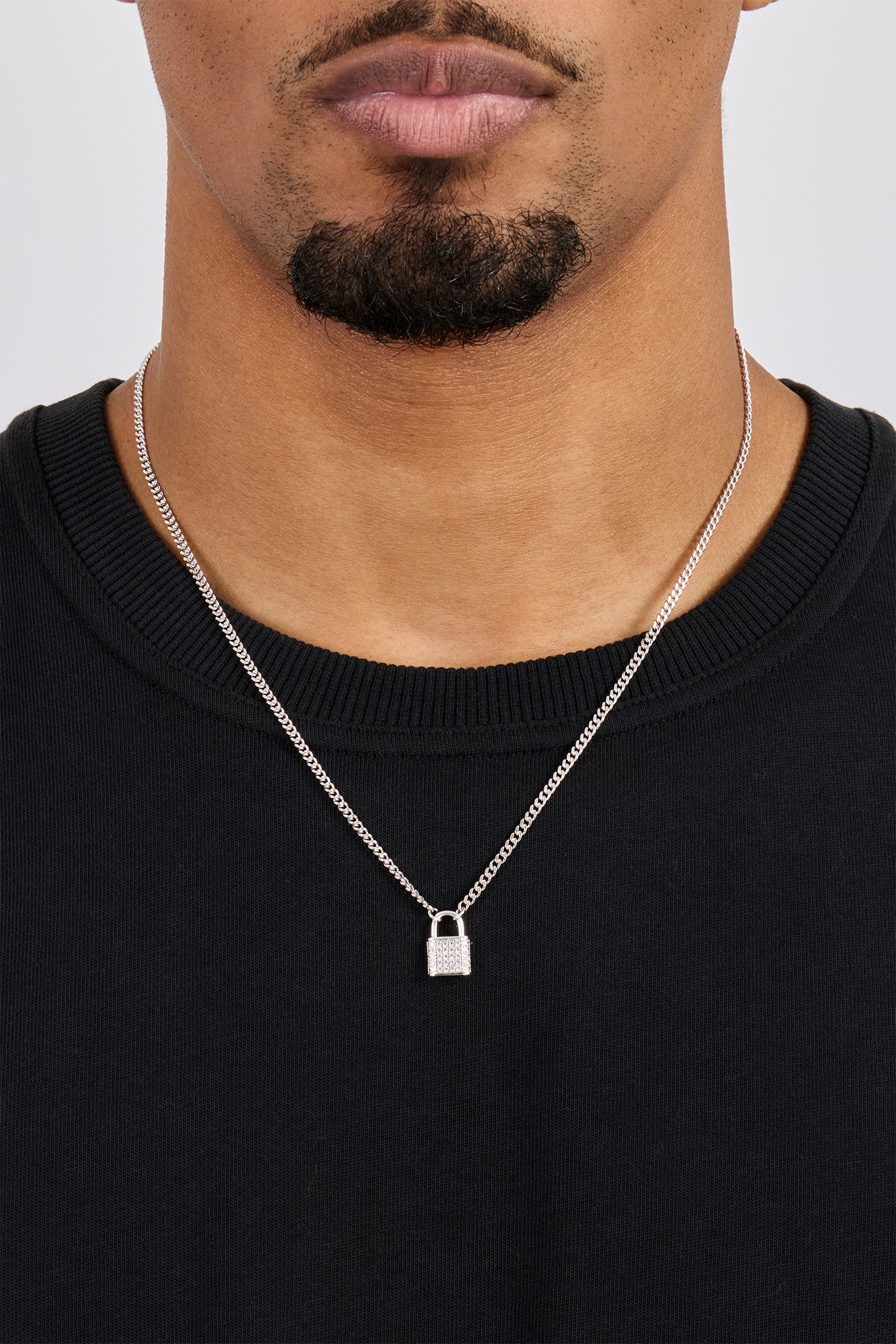 Iced Padlock Pendant Necklace - 15mm - White - Image 2