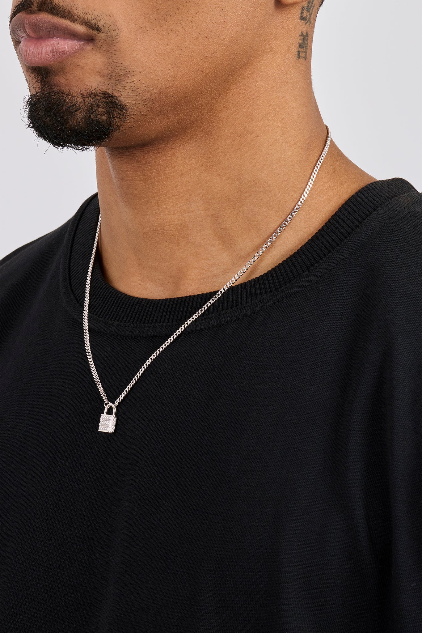 Iced Padlock Pendant Necklace - 15mm - White - Image 4