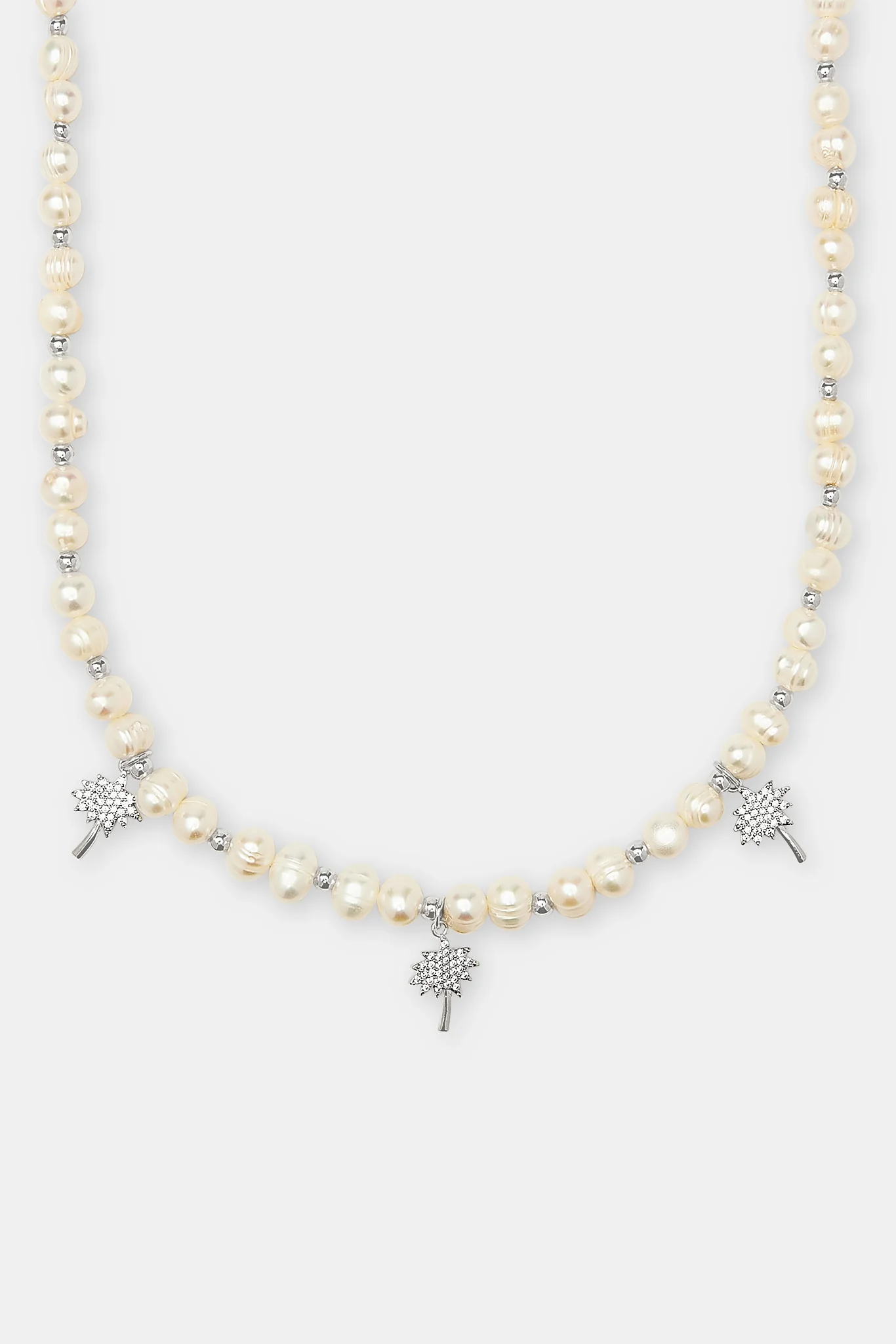 Iced Palm Tree Freshwater Pearl Necklace - 6mm - Image 2