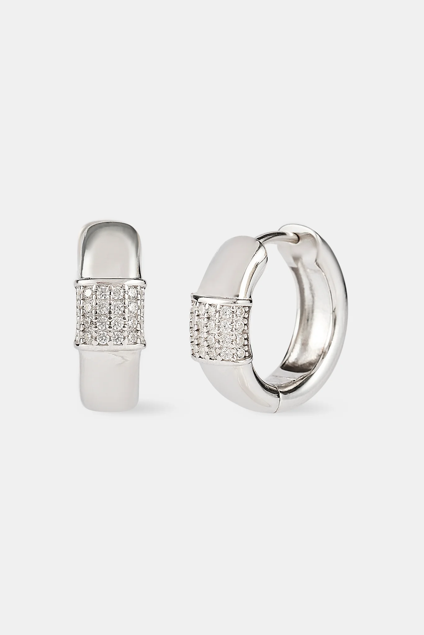 Iced Panel Huggie Hoop Earring - 15mm- White - Image 2