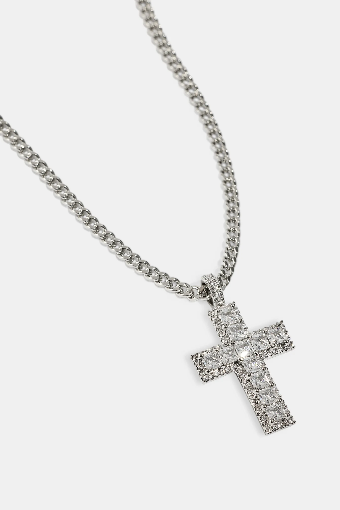 Iced Pave Baguette Cross Micro Cuban Necklace - 3mm - Image 3