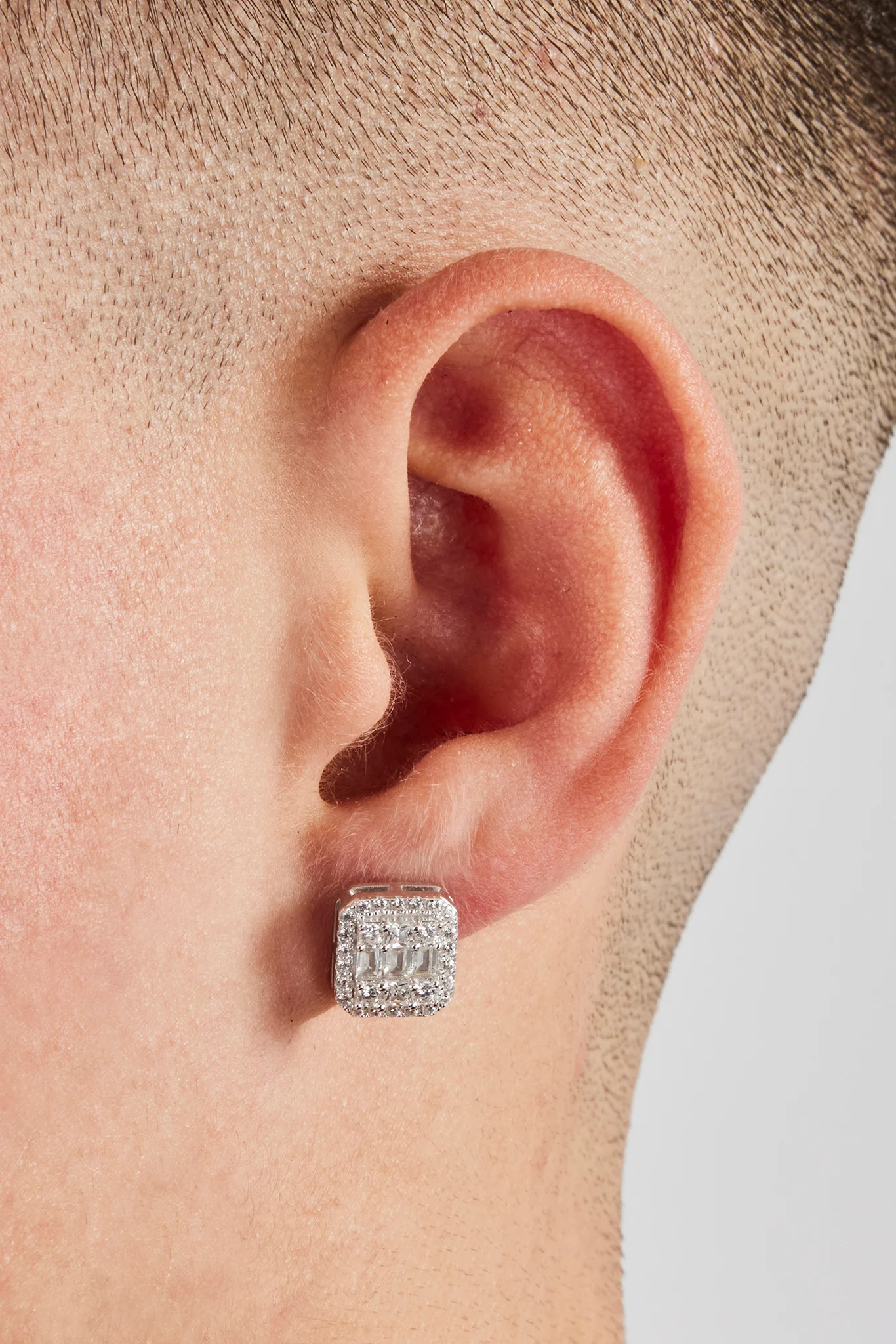 Iced Pave & Baguette Stone Studs - 10mm - Image 2