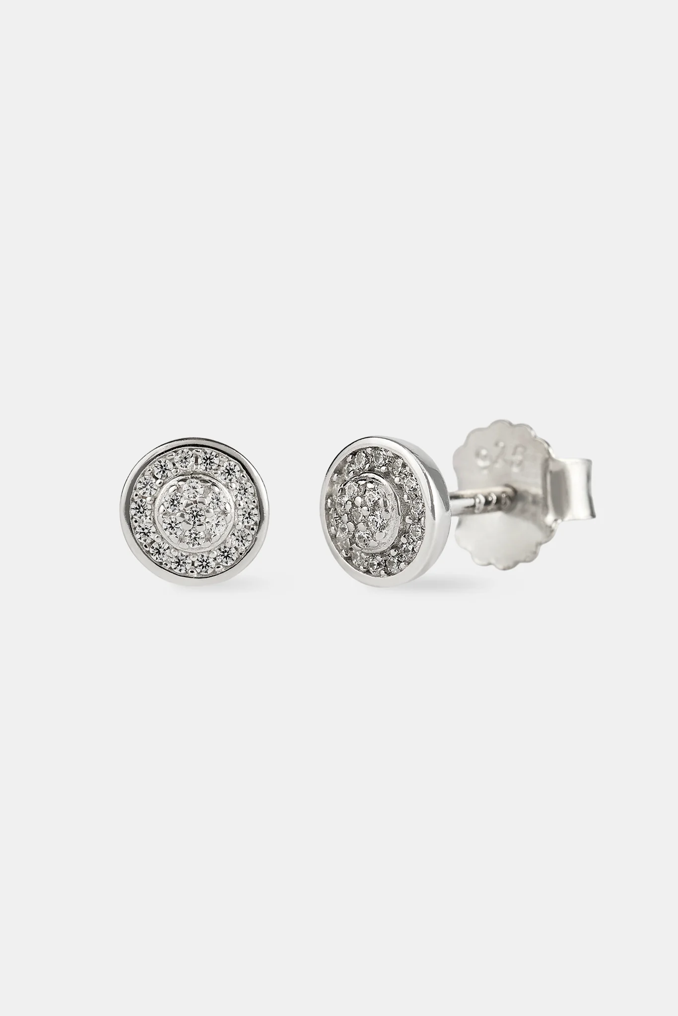 Iced Pave Edge Round Stud Earrings - 6mm - White - Image 2