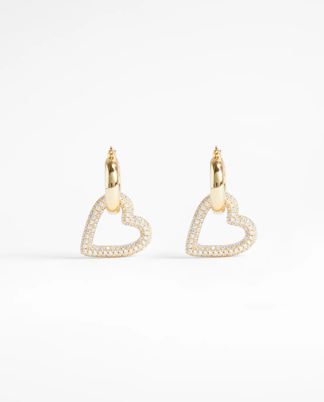 Iced Pave Heart Hoop Earrings - Gold - Image 2