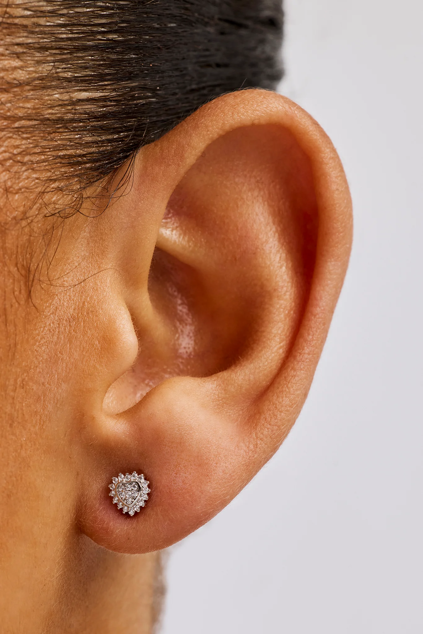 Iced Pave Heart Stud Earrings - 6mm - White - Image 2