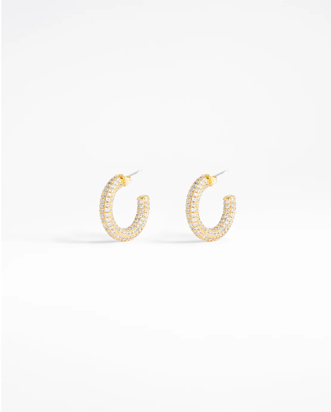 Iced Pave Hoop Earrings - Gold - Image 2