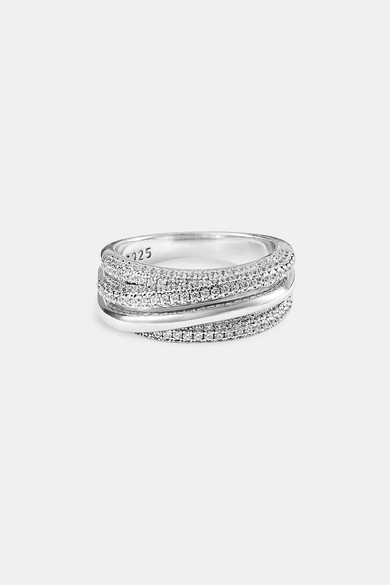 Iced Pave Layered Polished Ring - 8mm - White - Image 3