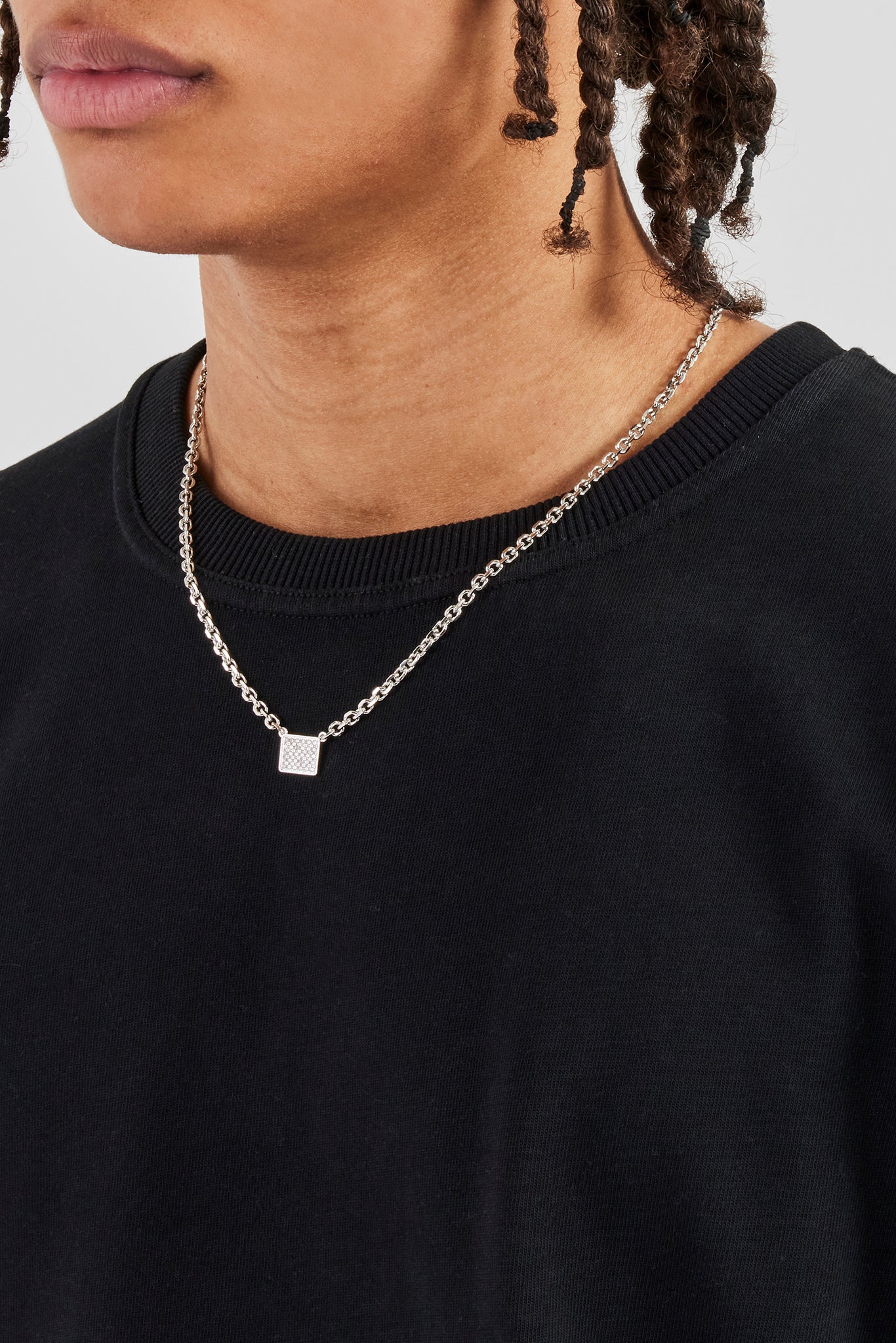 Iced Pave Rectangular Pendant Necklace - 10mm - Image 3