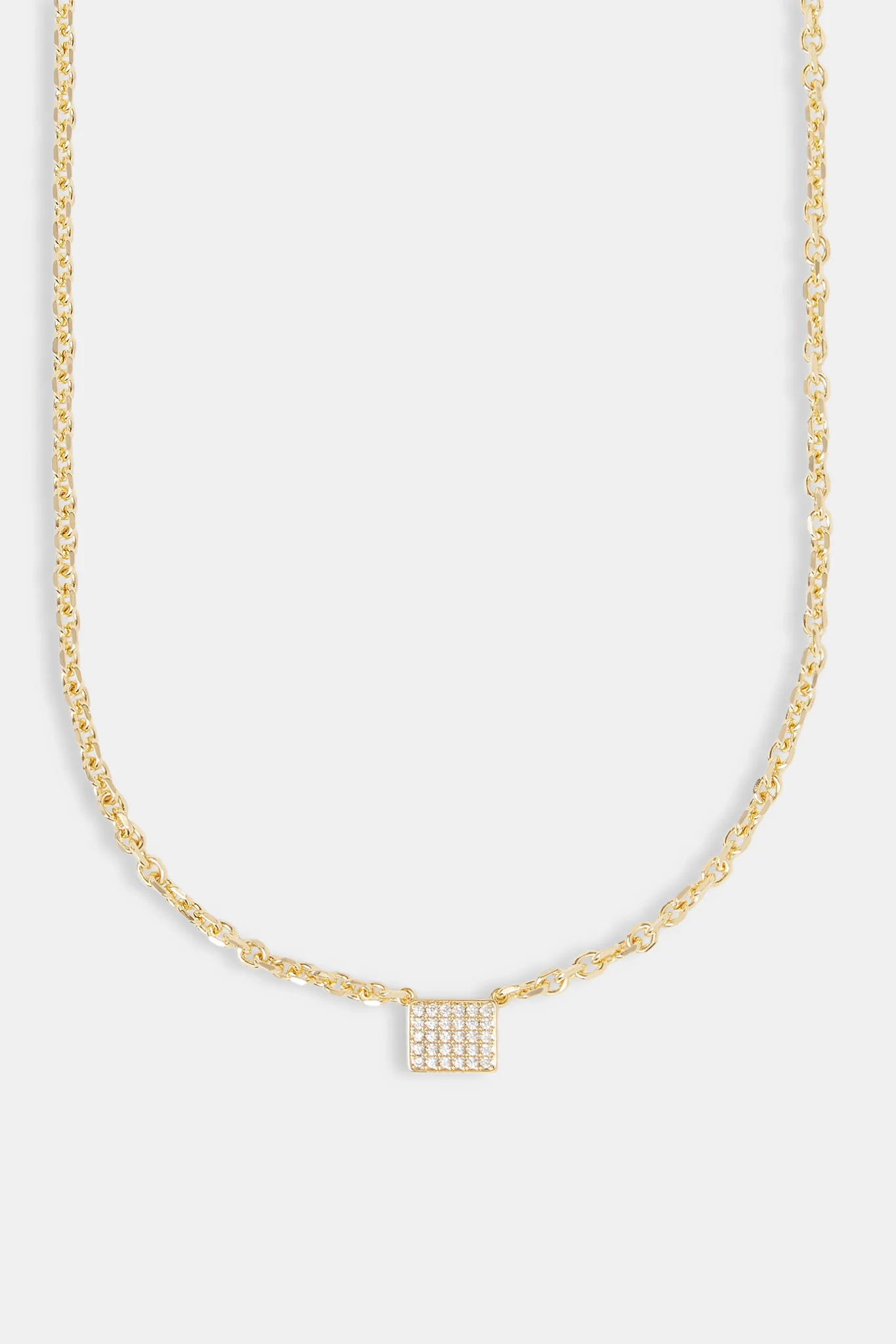 Iced Pave Rectangular Pendant Necklace - 10mm - Gold - Image 2