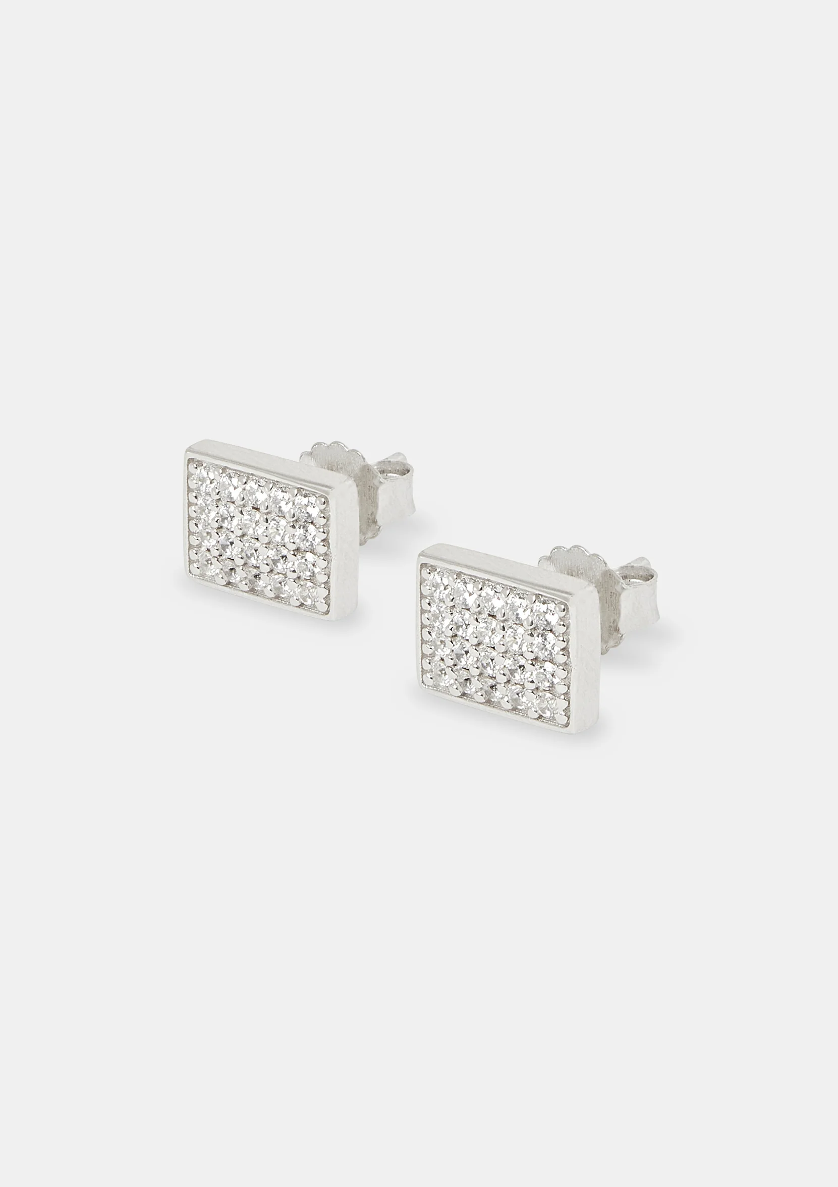 Iced Pave Rectangular Stud Earrings - 10mm - Image 3