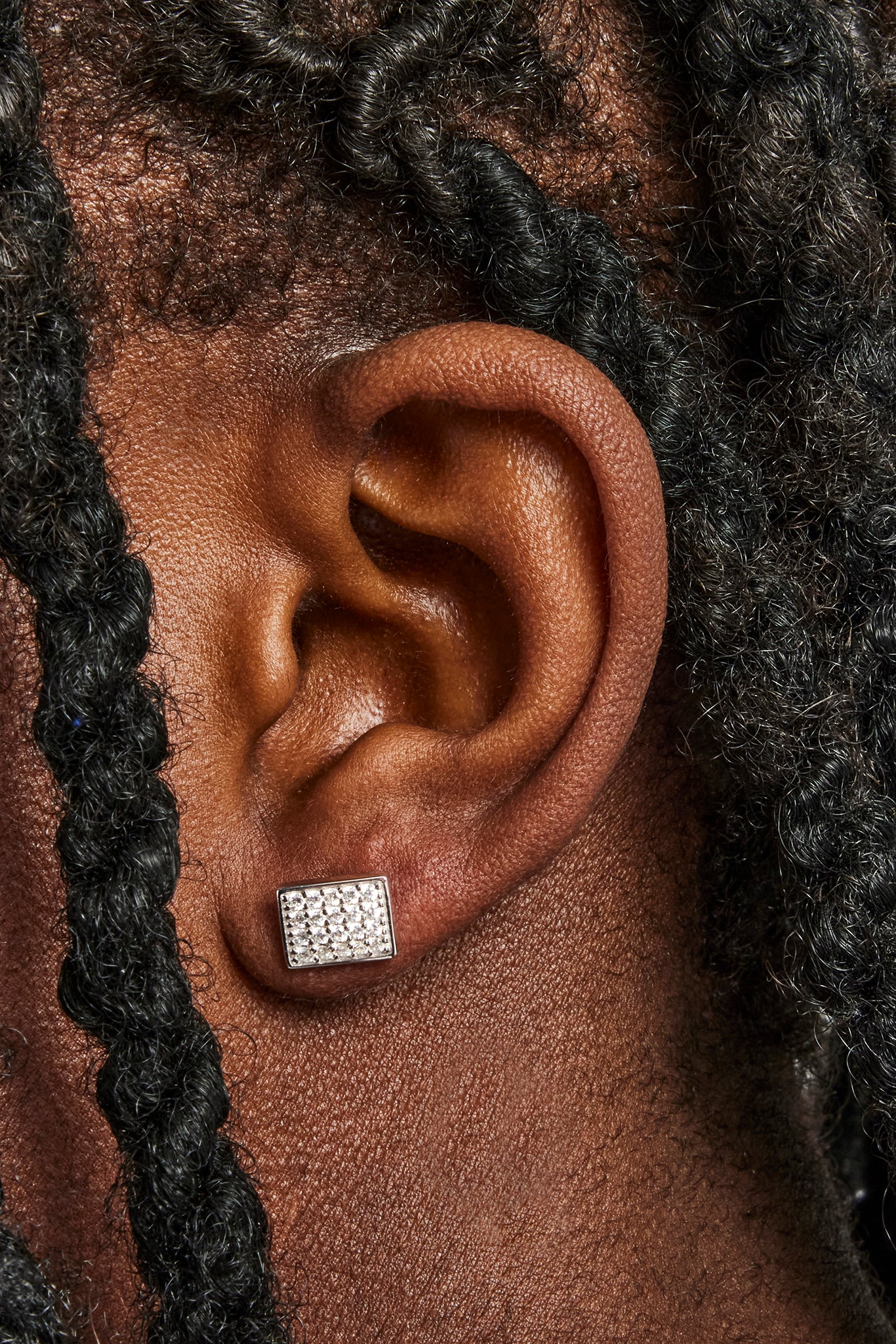 Iced Pave Rectangular Stud Earrings - 10mm - Image 4