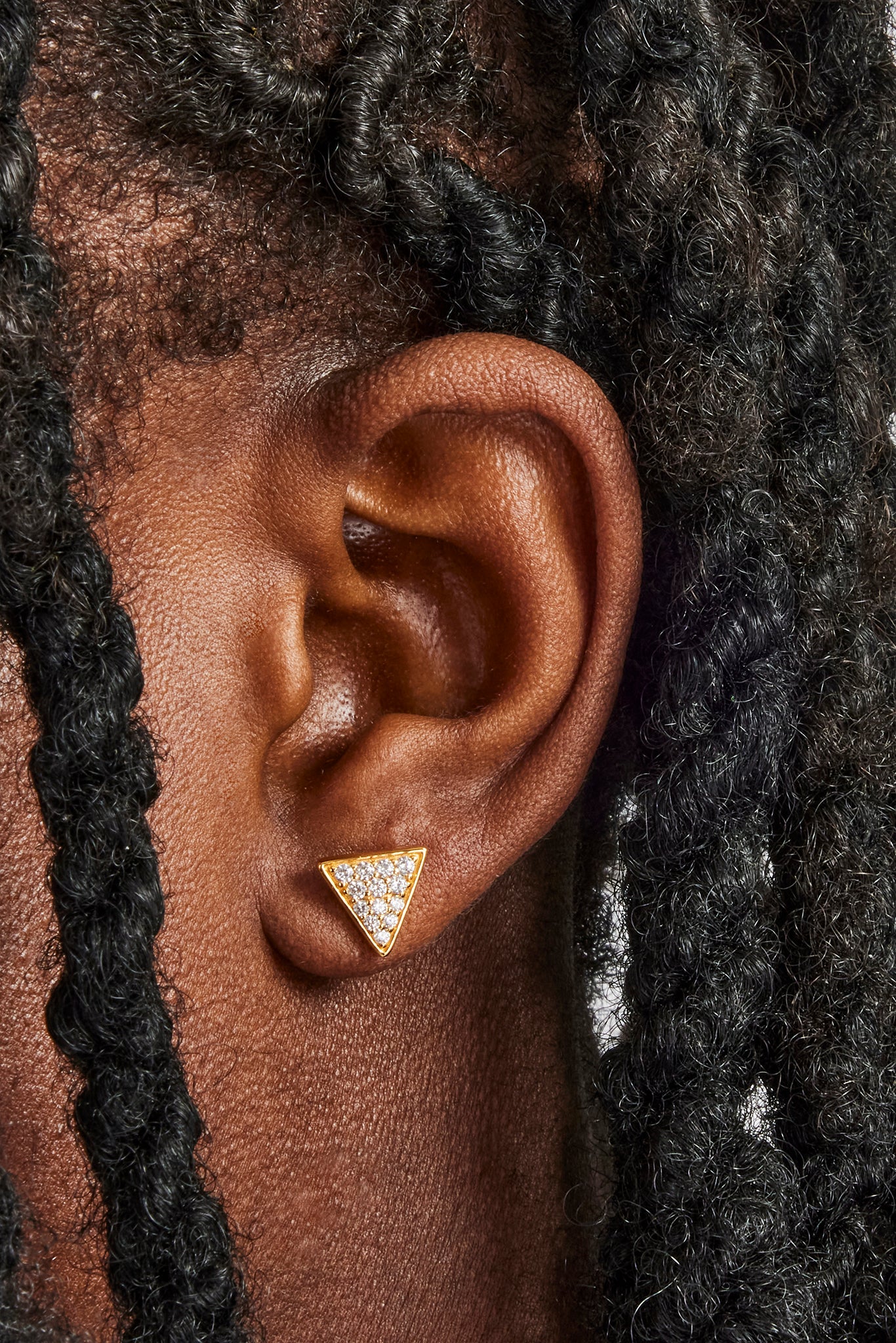 Iced Pave Triangular Stud Earrings - 10mm - Gold - Image 2
