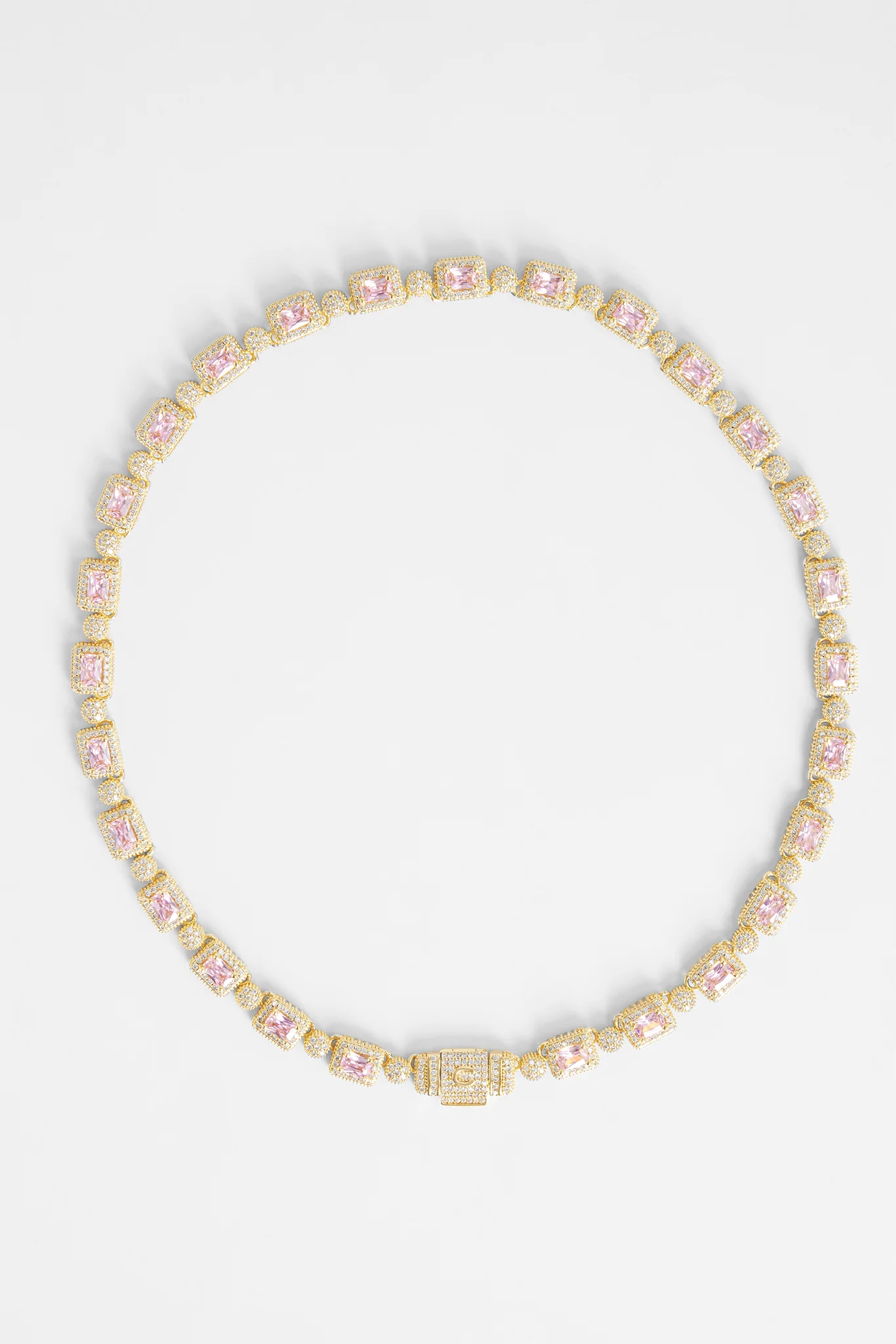 Iced Pink Bezel Chain - Gold