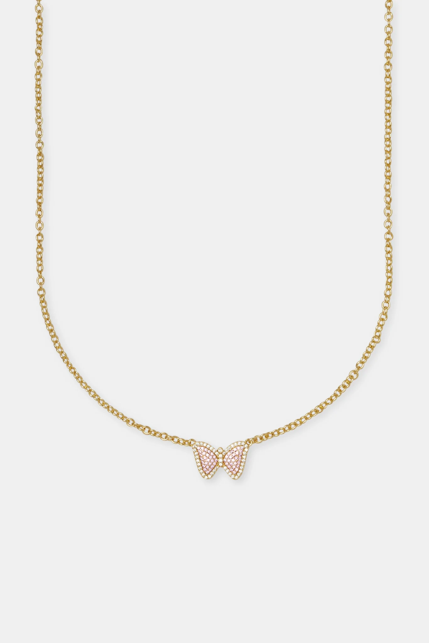 Iced Pink Butterfly Necklace - 15mm - Image 2