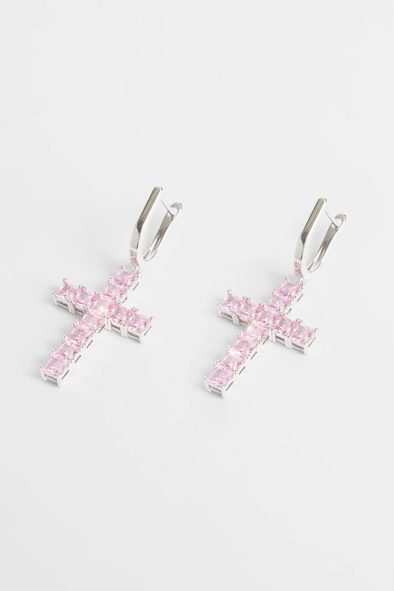 Iced Pink Cross Drop Earrings