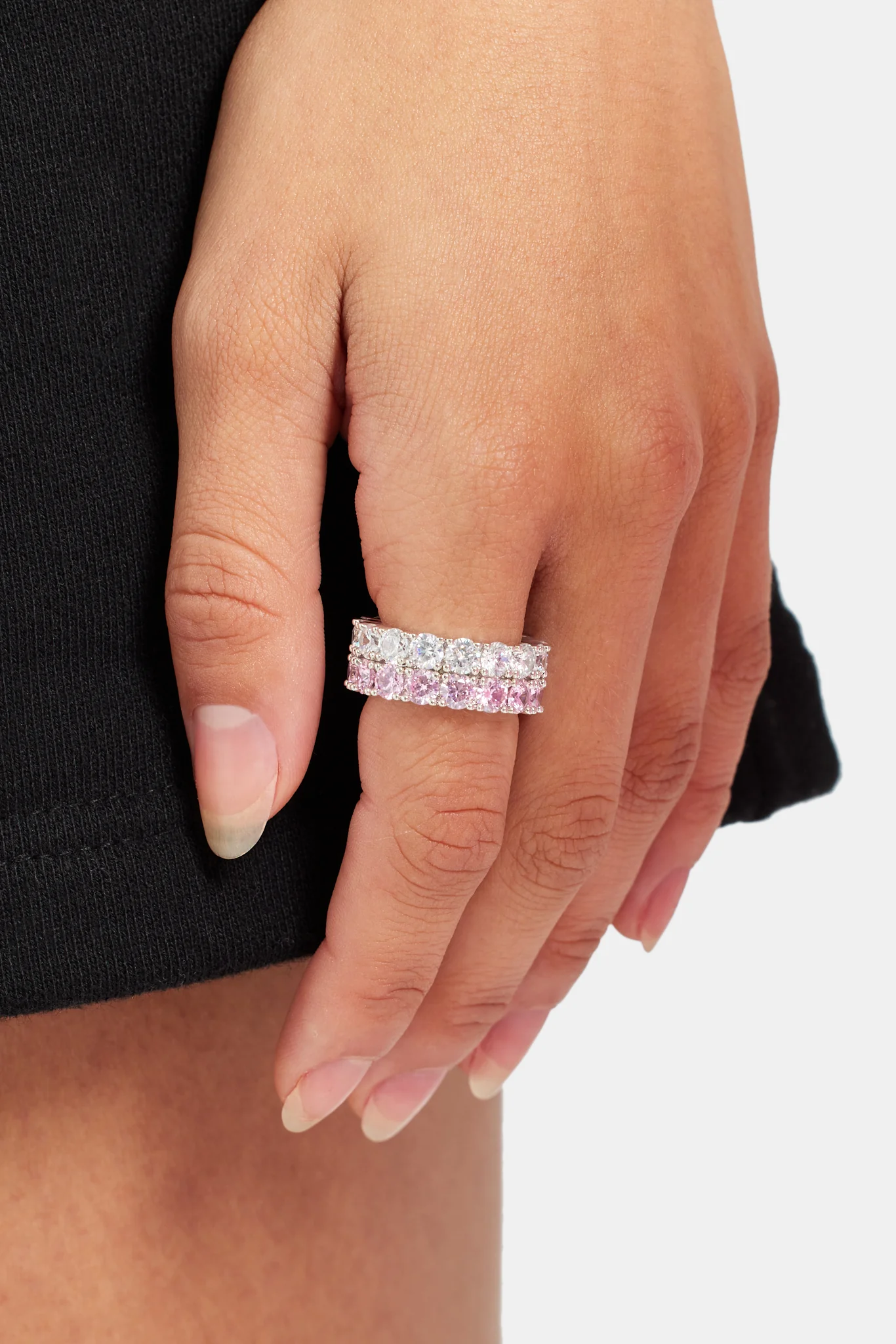 Iced Pink CZ Double Row Tennis Ring - Image 2