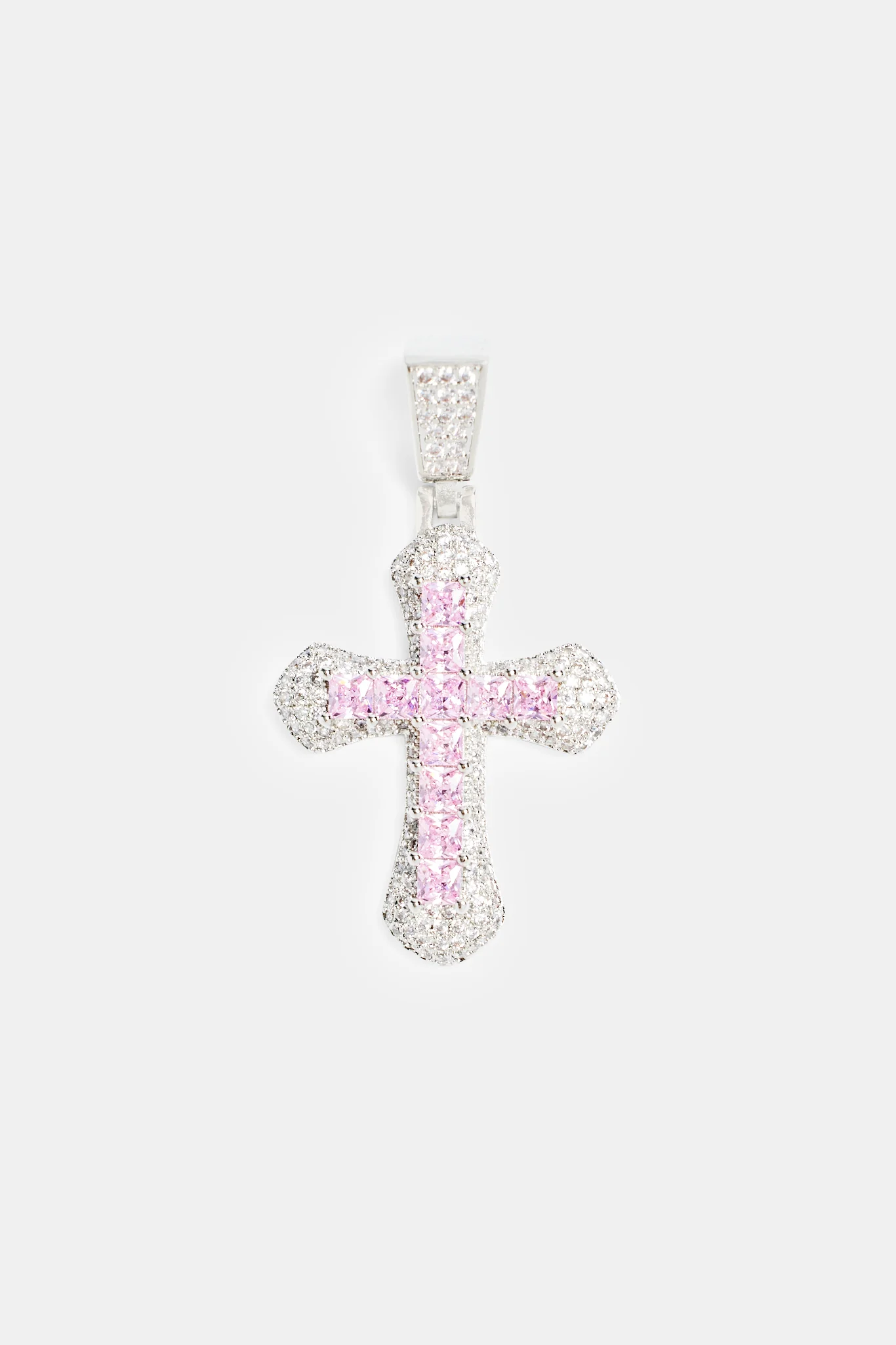 Iced Pink Square CZ Cross Pendant - Image 2
