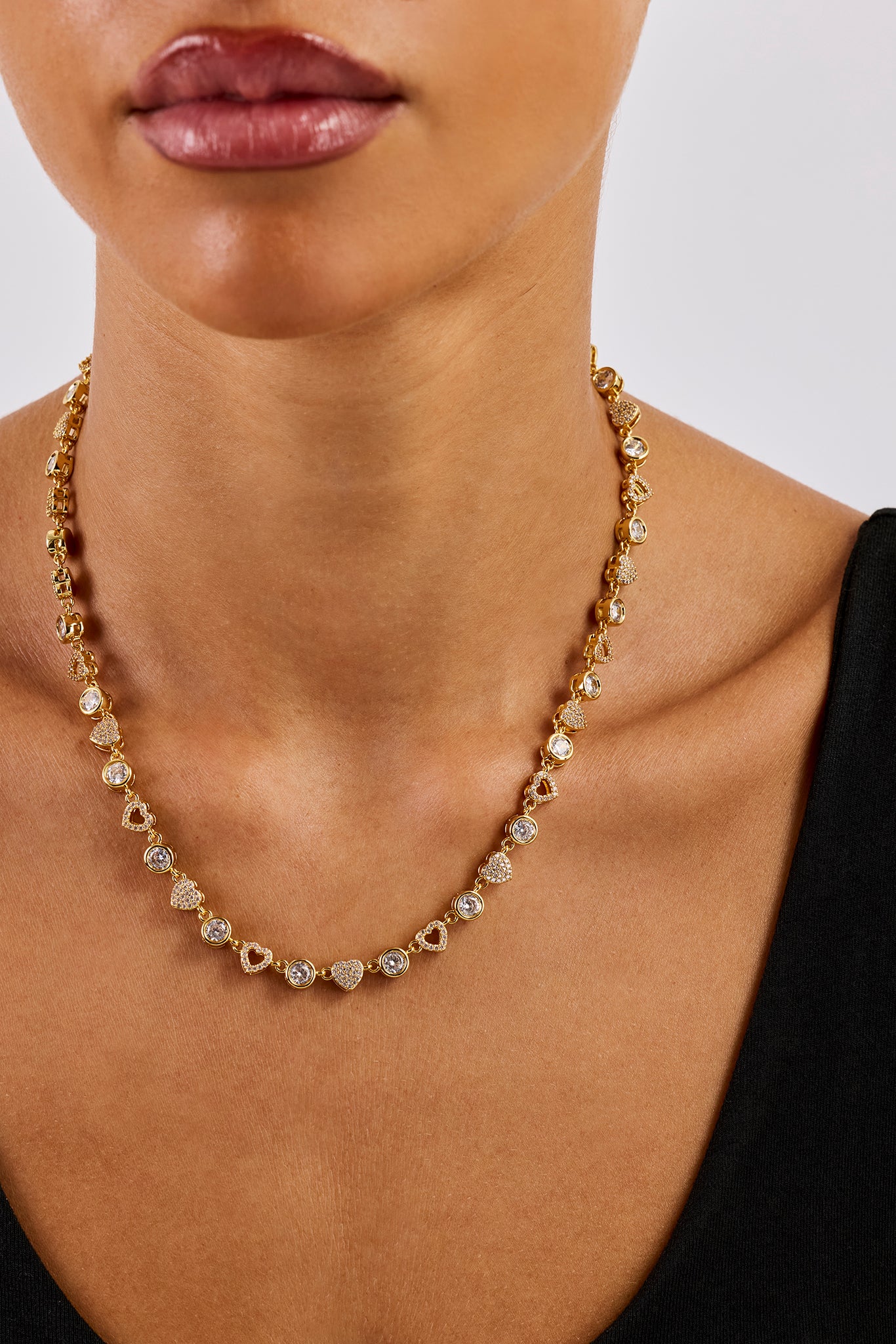 Iced & Polished Heart Multigem Chain - 6mm - Gold - Image 2