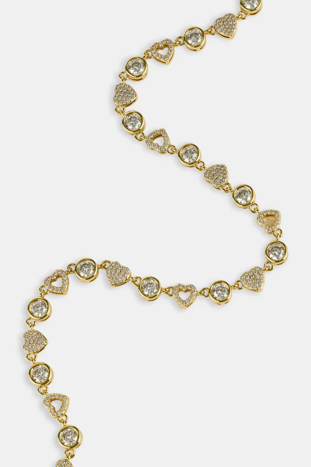 Iced & Polished Heart Multigem Chain - 6mm - Gold - Image 4