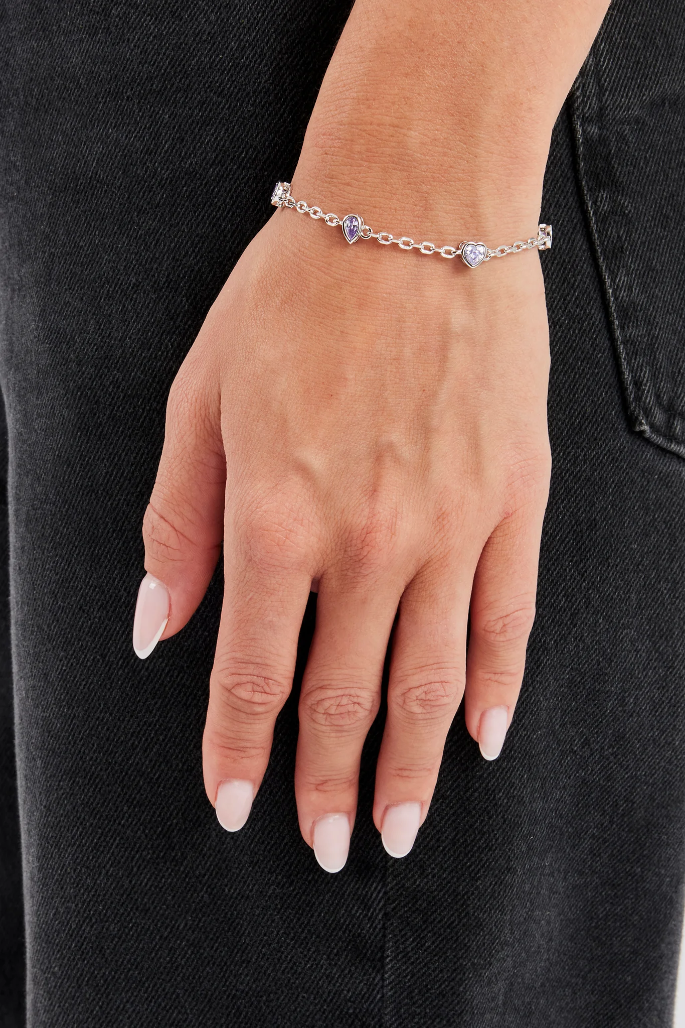 Iced Purple Mix Stone Rolo Bracelet - 6mm - Image 2