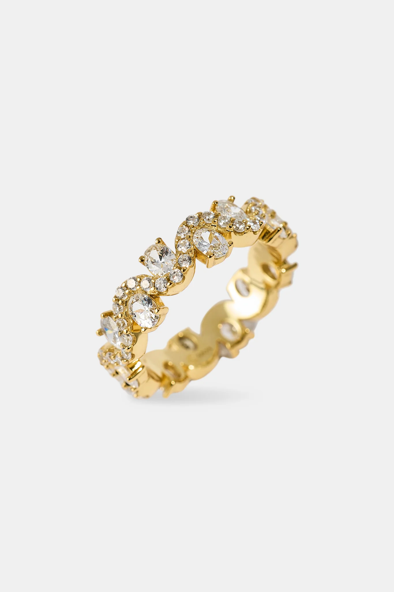 Iced Ripple & Stone Band Ring - Gold - Image 3