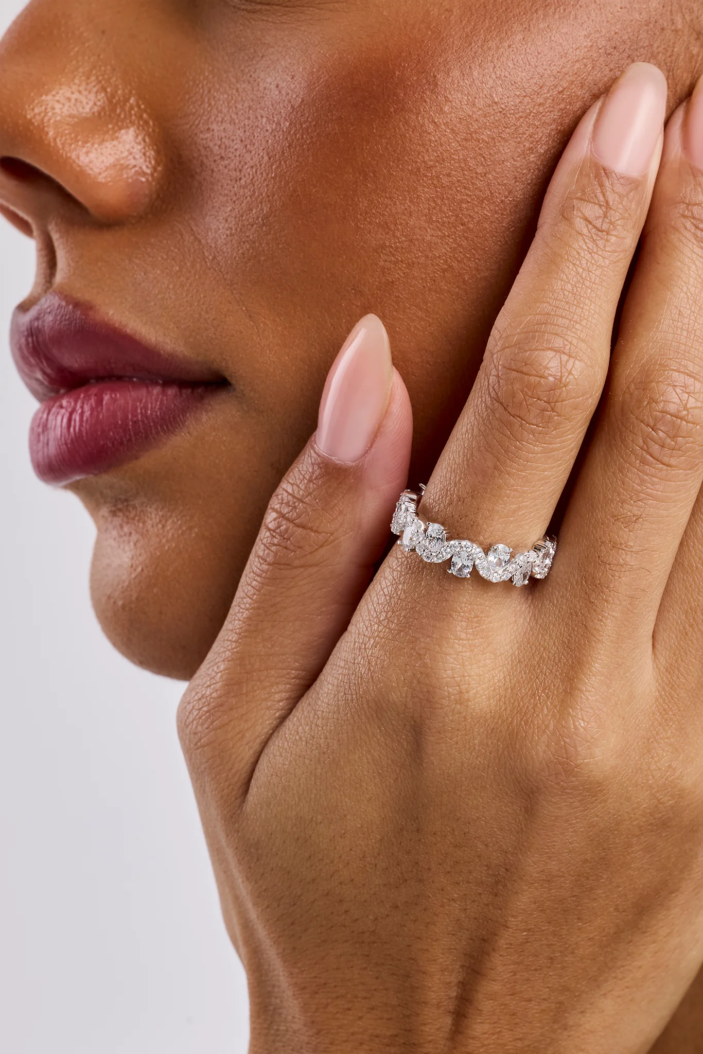 Iced Ripple & Stone Band Ring - White - Image 2