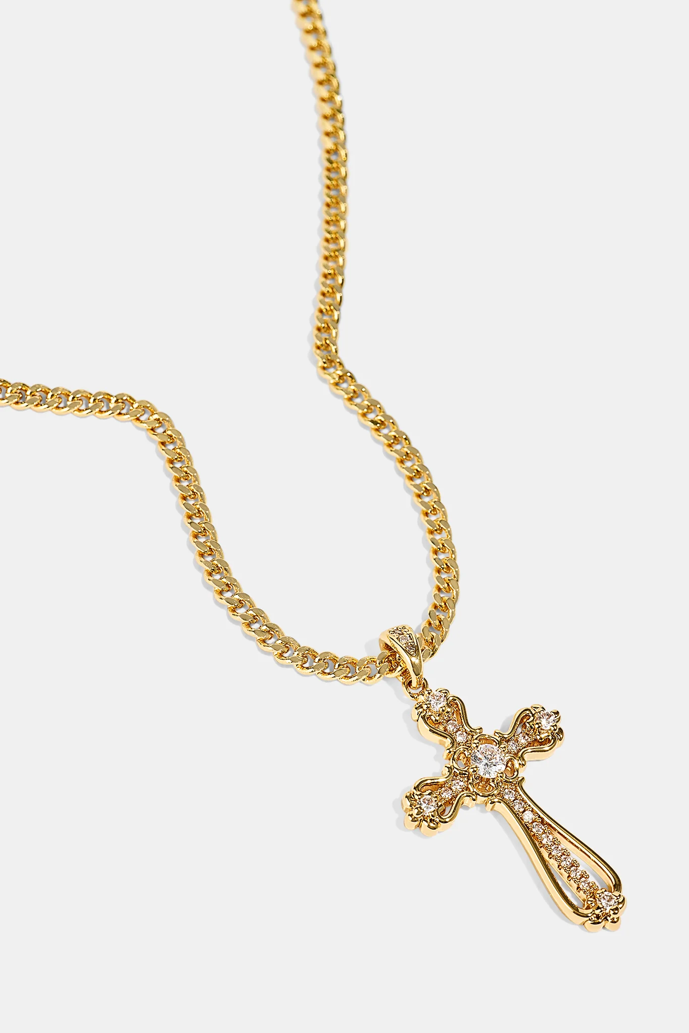 Iced Round Edge Cross Necklace - 30mm - Gold - Image 2