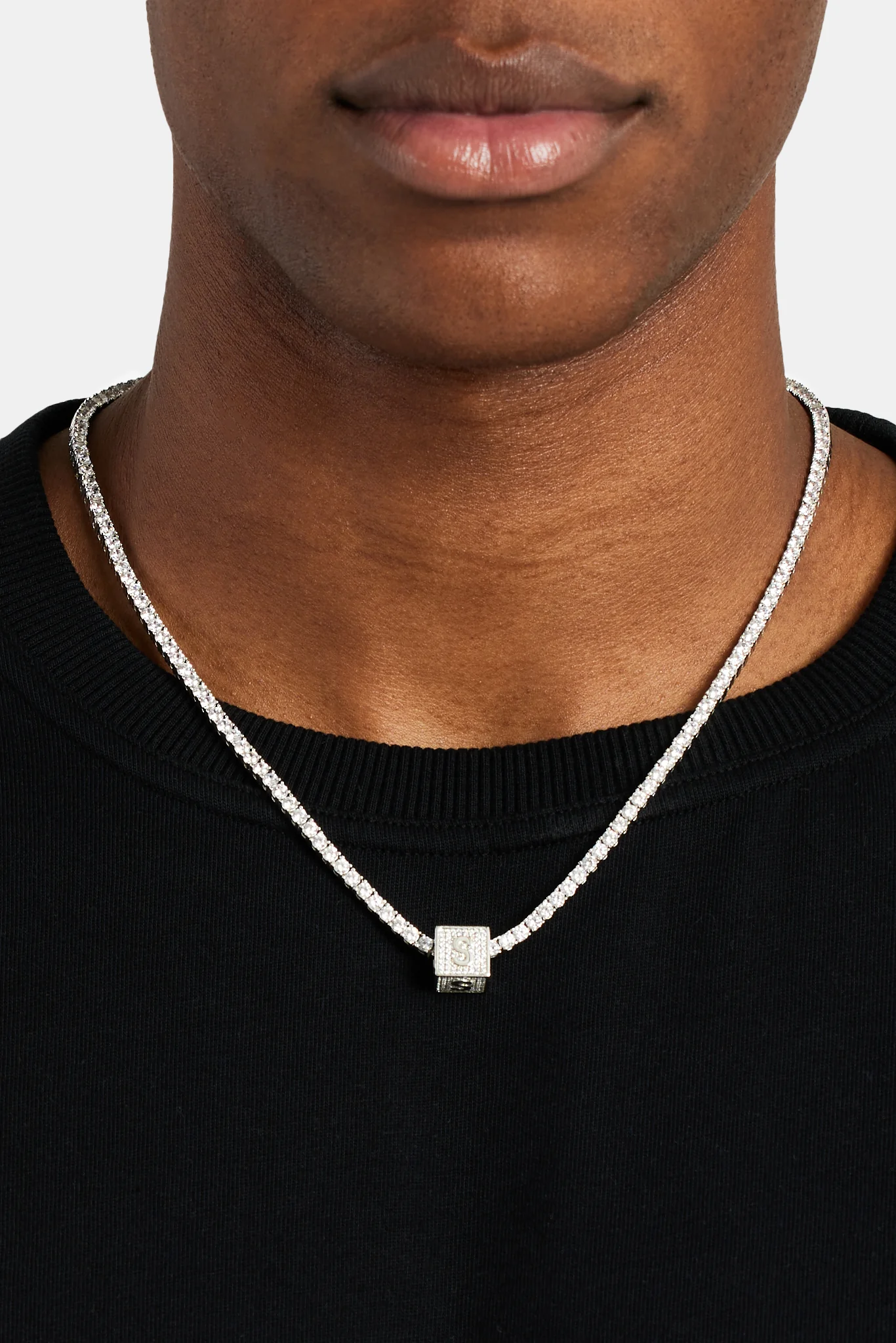 Iced S Letter Block Pendant - Image 3